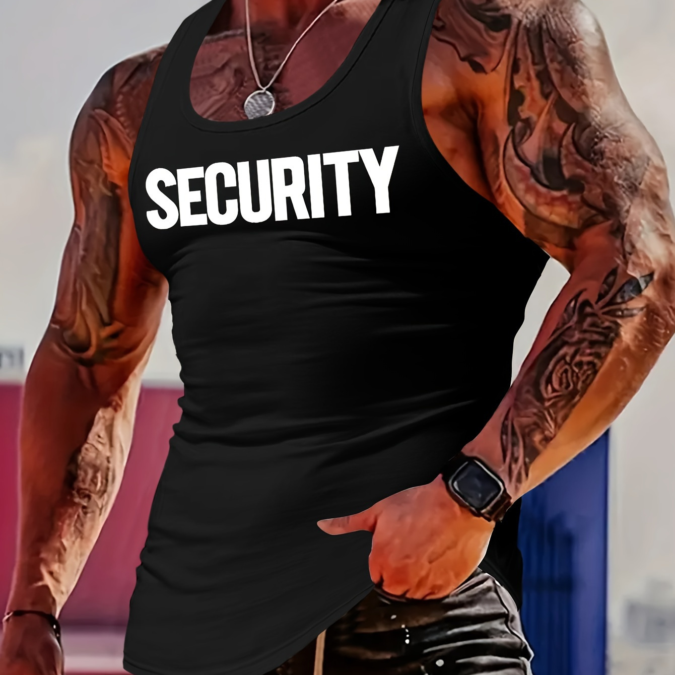 

Security Print, Men's Quick Dry Moisture-wicking Breathable Tank Tops, Athletic Gym Bodybuilding Sports Sleeveless Shirts, Men's Top For Workout Running Training Basketball Playing, Men's Clothing