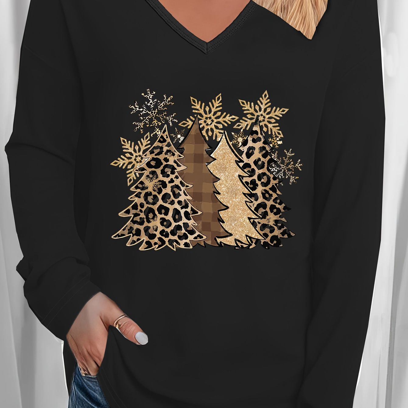 

Women's Simple Tree Print Graphic Casual V-neck Sports Long Sleeve T-shirt