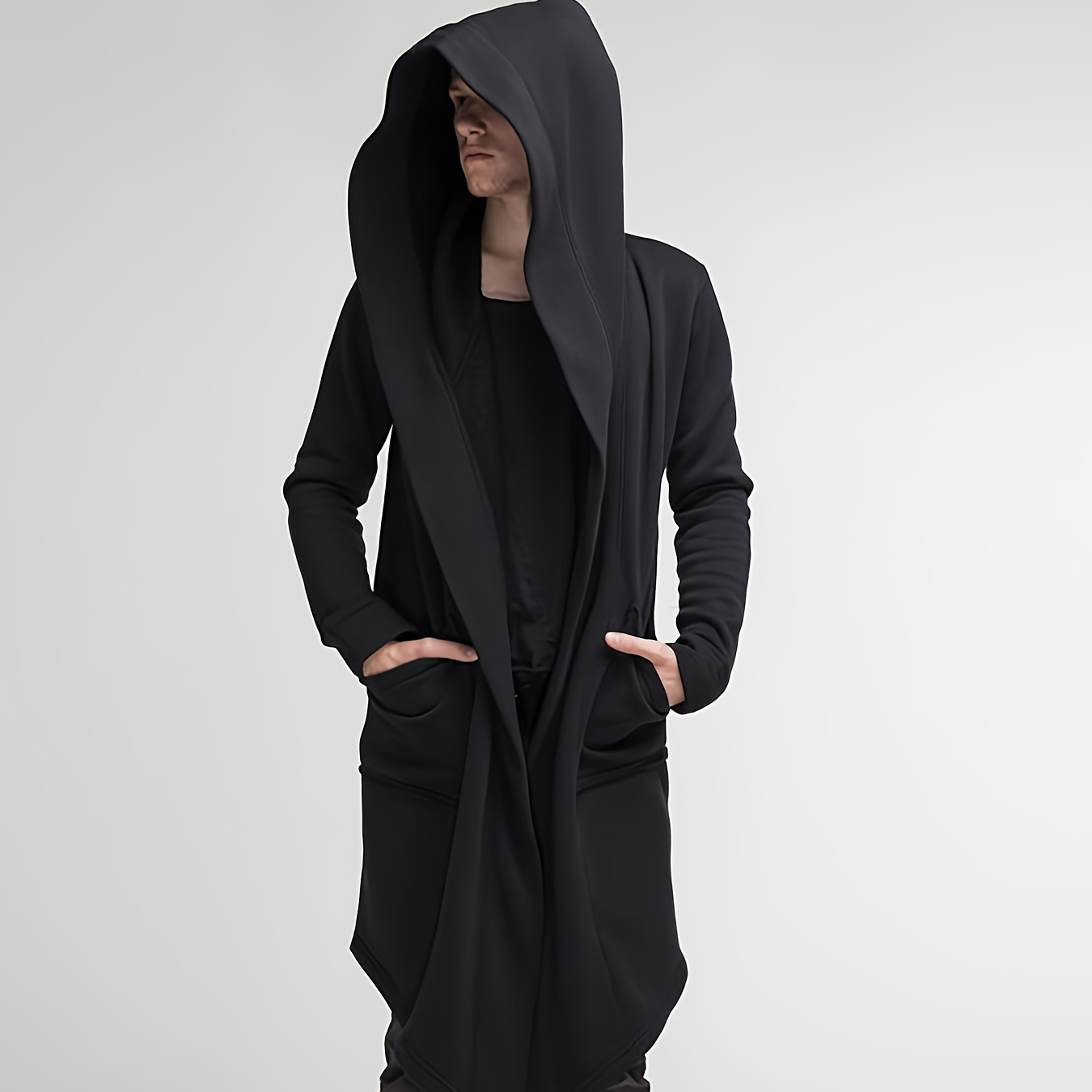 

2024 Autumn And Winter New Men's Solid Color Thickened Fleece Warm Hooded Sleepwear Long Hoodie Coat Bathrobe
