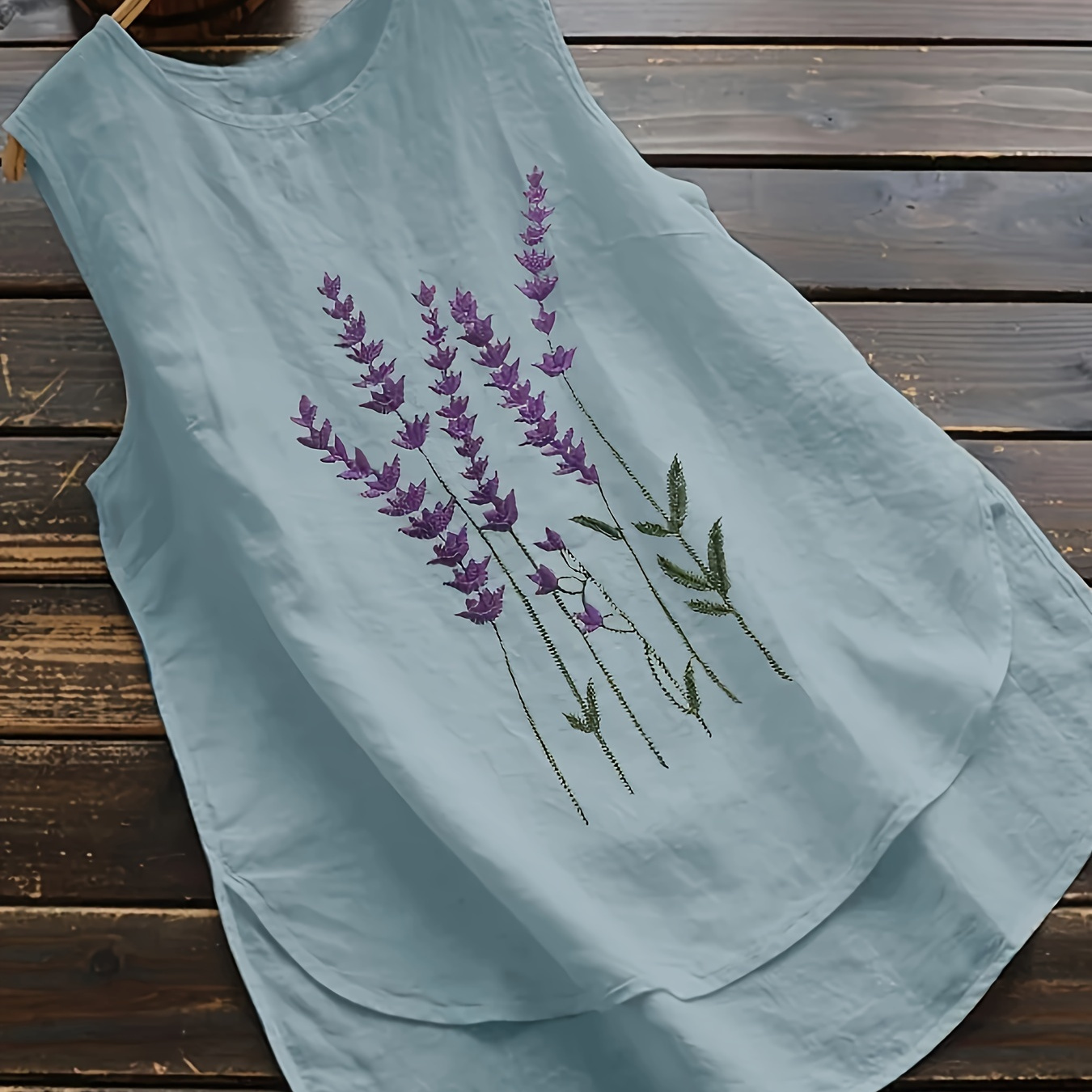 

Plus Size Embroidered Tank Top, Casual Sleeveless Crew Neck Top For Spring & Summer, Women's Plus Size Clothing