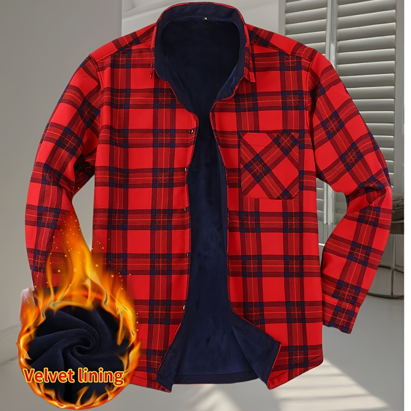 

Men's Cozy Fleece-lined Flannel Shirt - Casual & Elegant, Fall/winter, Machine Washable