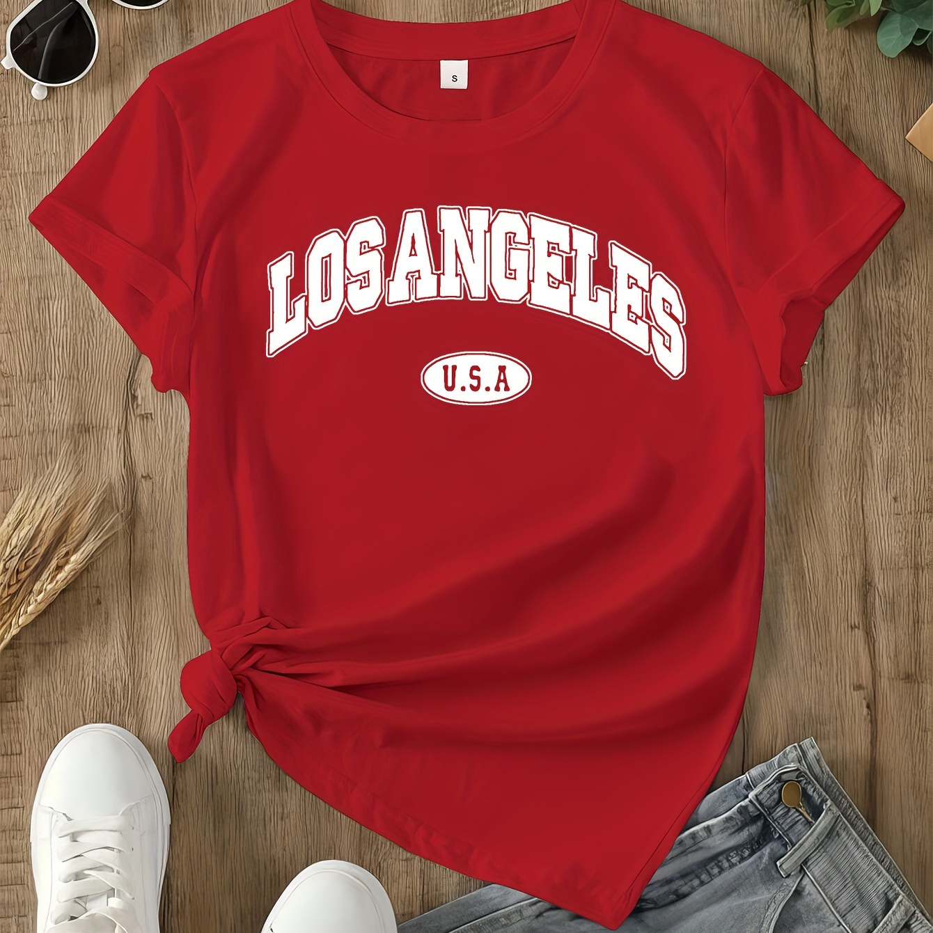 

Los Angeles Print T-shirt, Casual Crew Neck Short Sleeve Top For Spring & Summer, Women's Clothing