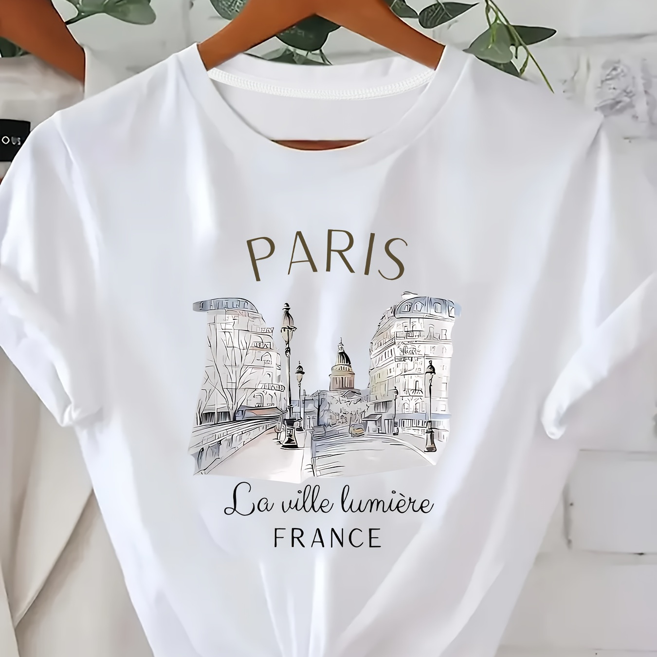 

Women's Plus Size Paris Print T-shirt, Casual Crew Neck Short Sleeve Top, Summer Knit Polyester Tee With Geometric Pattern, Slight Stretch, 180g/m² - Fashion Oversized Clothing