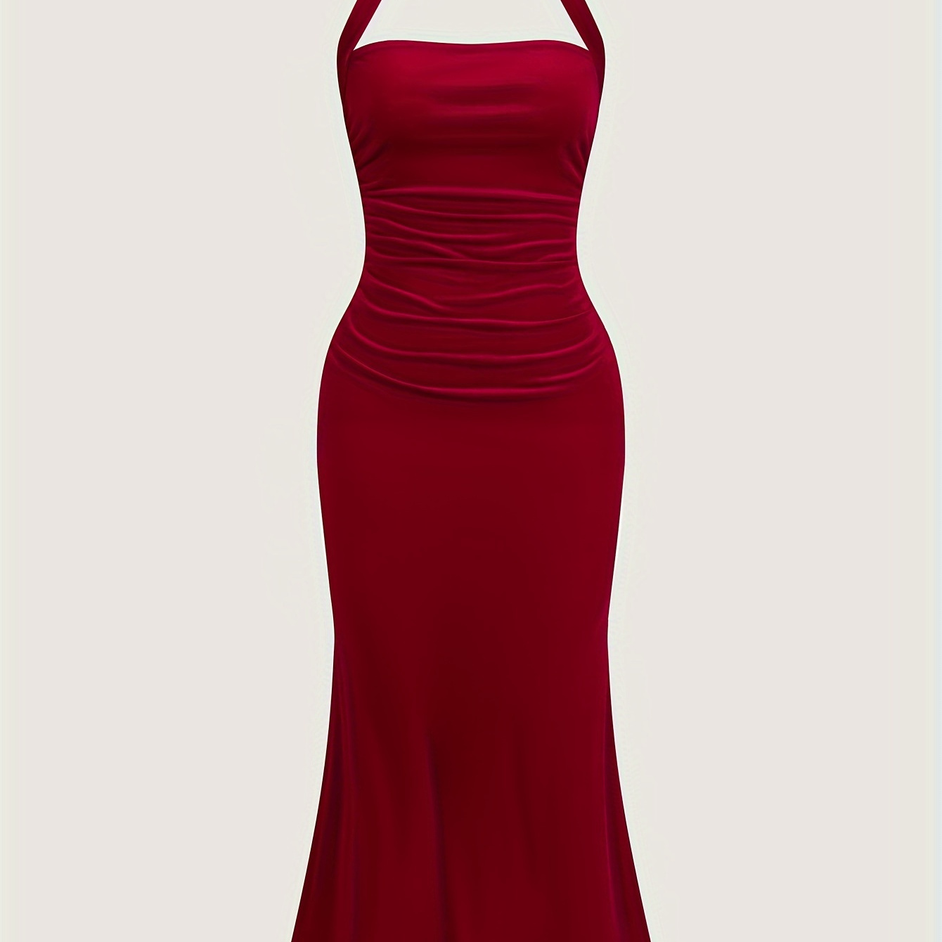 

Solid Color Ruched Halter Dress, Elegant Backless Bodycon Dress For Banquet & Party, Women's Clothing