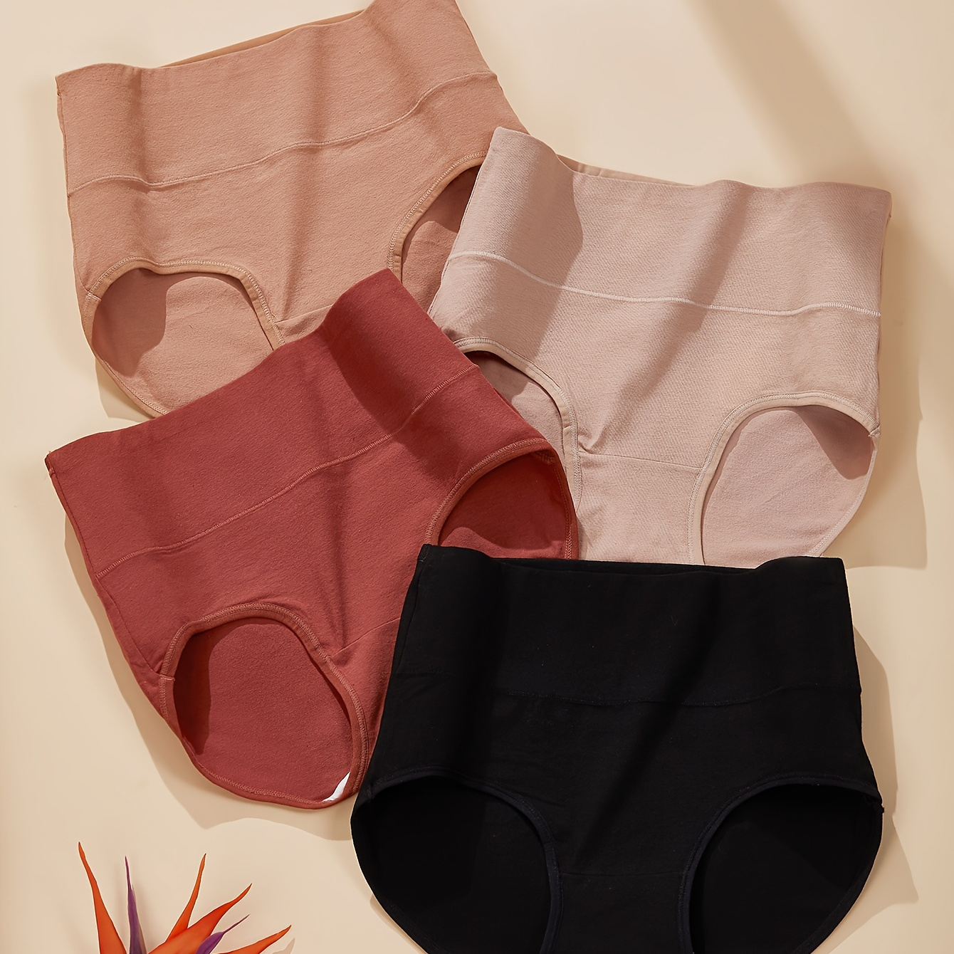 

[ des Clients] 4pcs Culottes Élégantes en Coton Taille Haute pour Femmes - Couture, du Ventre, Sous-vêtements de Couleur Unie