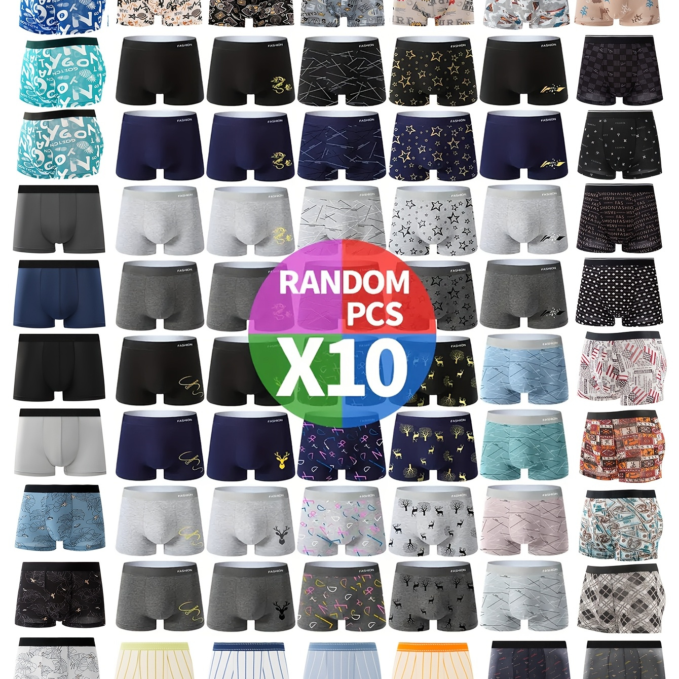 

10pcs Men's Boxer Briefs - Breathable, Fit With Stylish Prints, Polyester & Spandex , Machine Washable