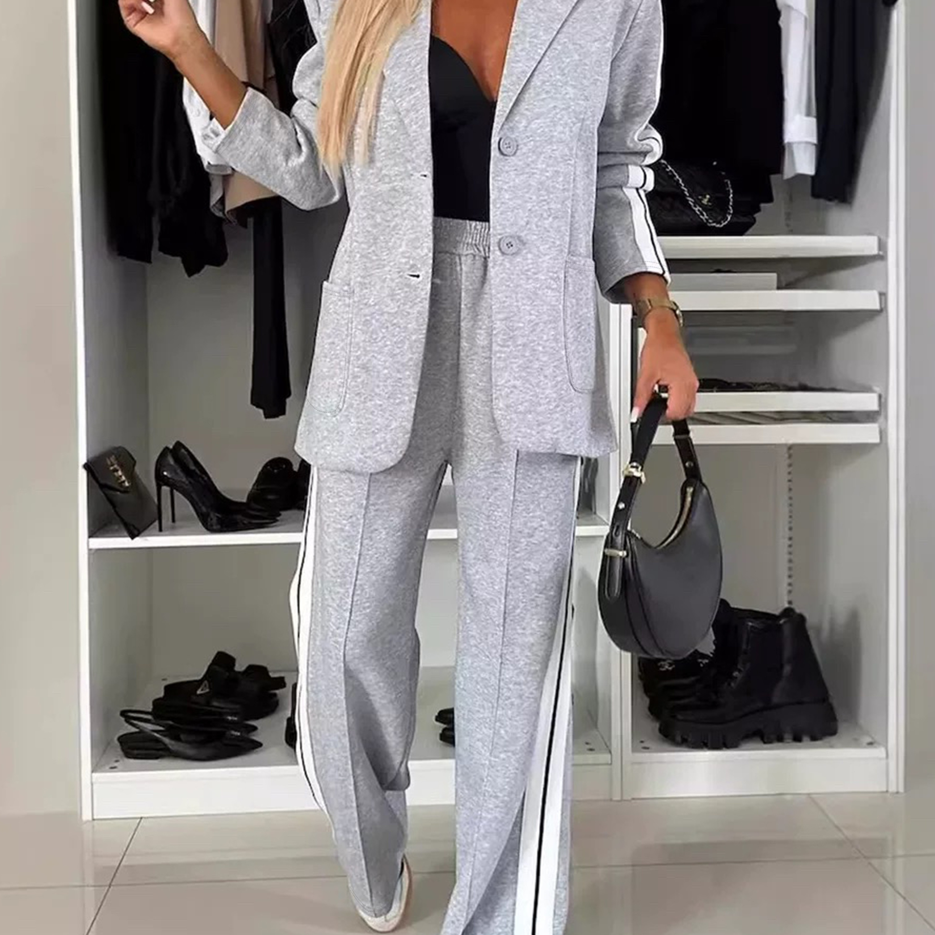 

Ensemble Élégant Pièces, Blazer à Col Boutonné & Pantalon pour & , Vêtements pour Femmes