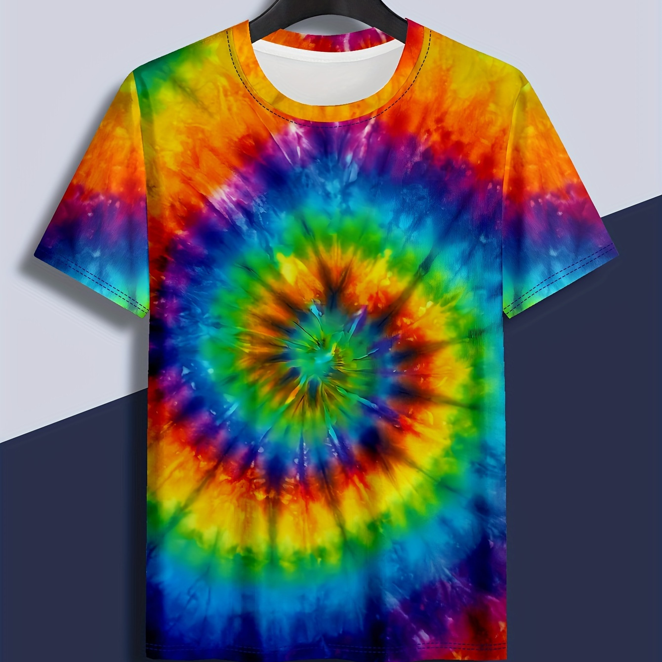 

Men's 3d Tie Dye T-shirt - 100% Polyester Crew Neck Short Sleeve Tee - Summer Knit Fabric Top With Slight Stretch - Regular Fit Graphic Tee For Men