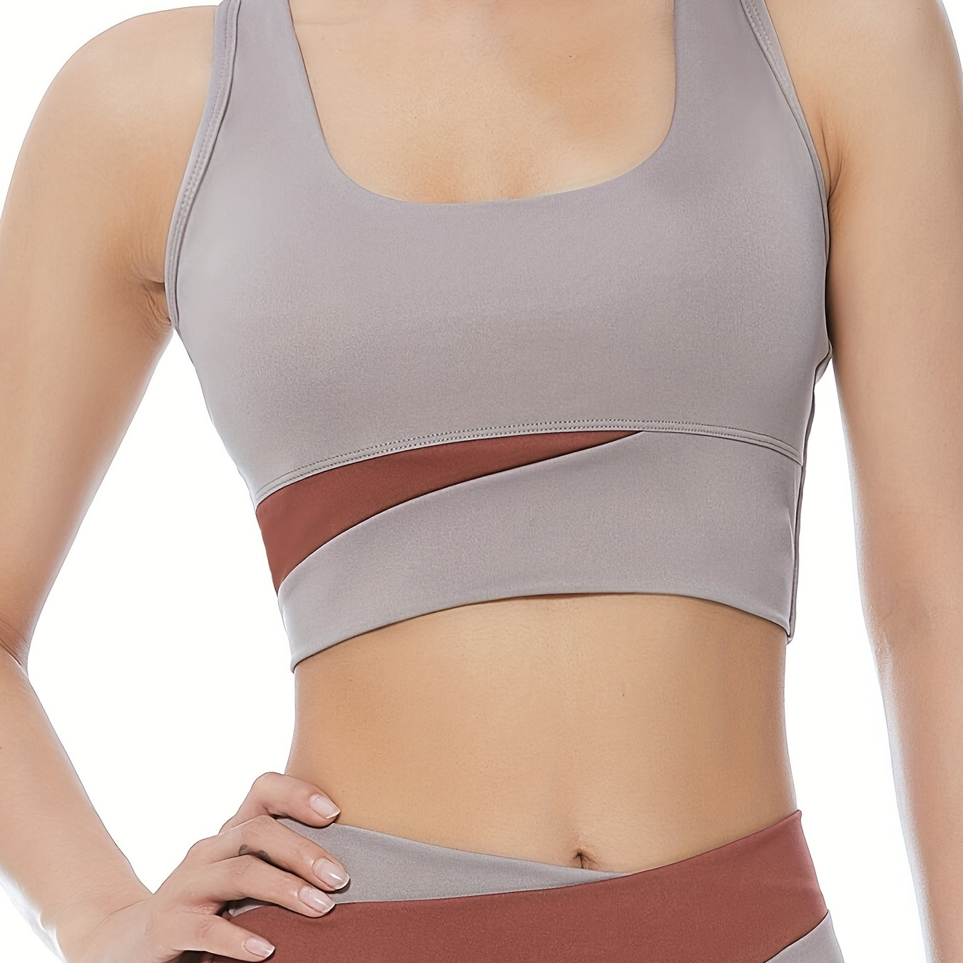 Women's Activewear: 1 Pc Contrast Color U-neck Push Up Yoga Sports Bra with  Sleeveless Racer Back Breathable Running Tank Top