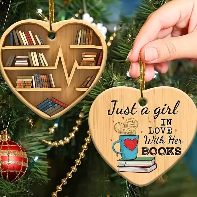 

1pc Heart-shaped Bookshelf Ornament - Double-sided Acrylic With "just A Books" , Ideal For Decor, No Power Needed, Gift|bookthemed Decor|cutout Shelves, Book Decor