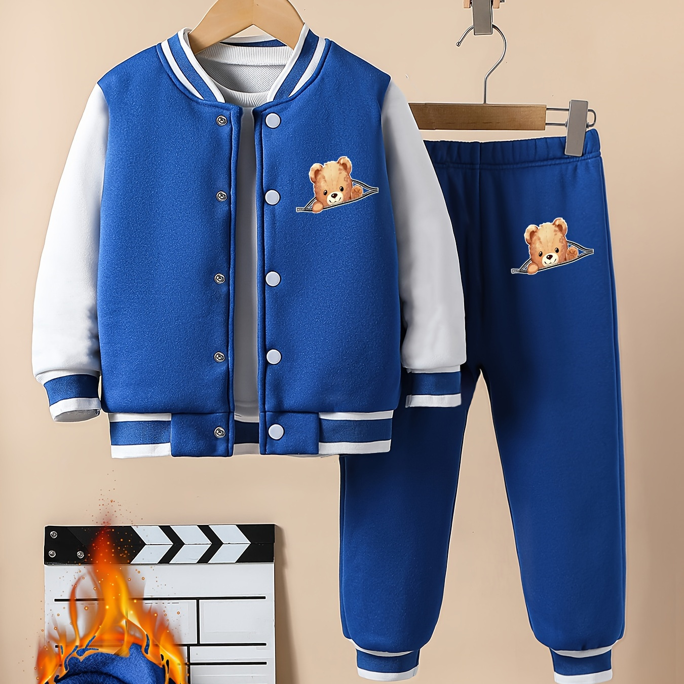 

' Fleece-lined & Set - Striped Outfit For /, , For