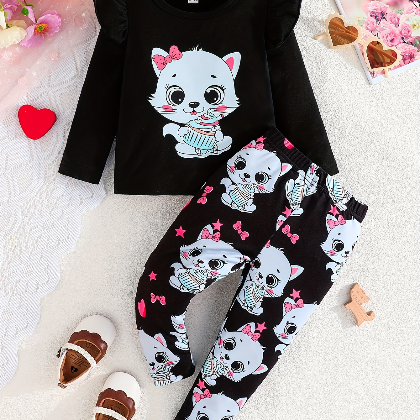 

& Printed Long-sleeved Top & Printed Long Pants Set Of 2 ,