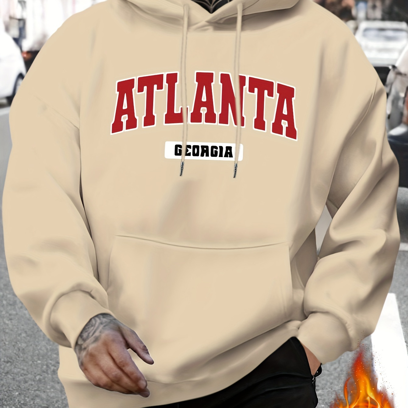 

Atlanta Georgia Hoodie For Men - Casual Polyester Hooded Sweatshirt With Drawstring, Regular Fit, Knit Fabric, Unisex Long Sleeve Top For Fall/winter