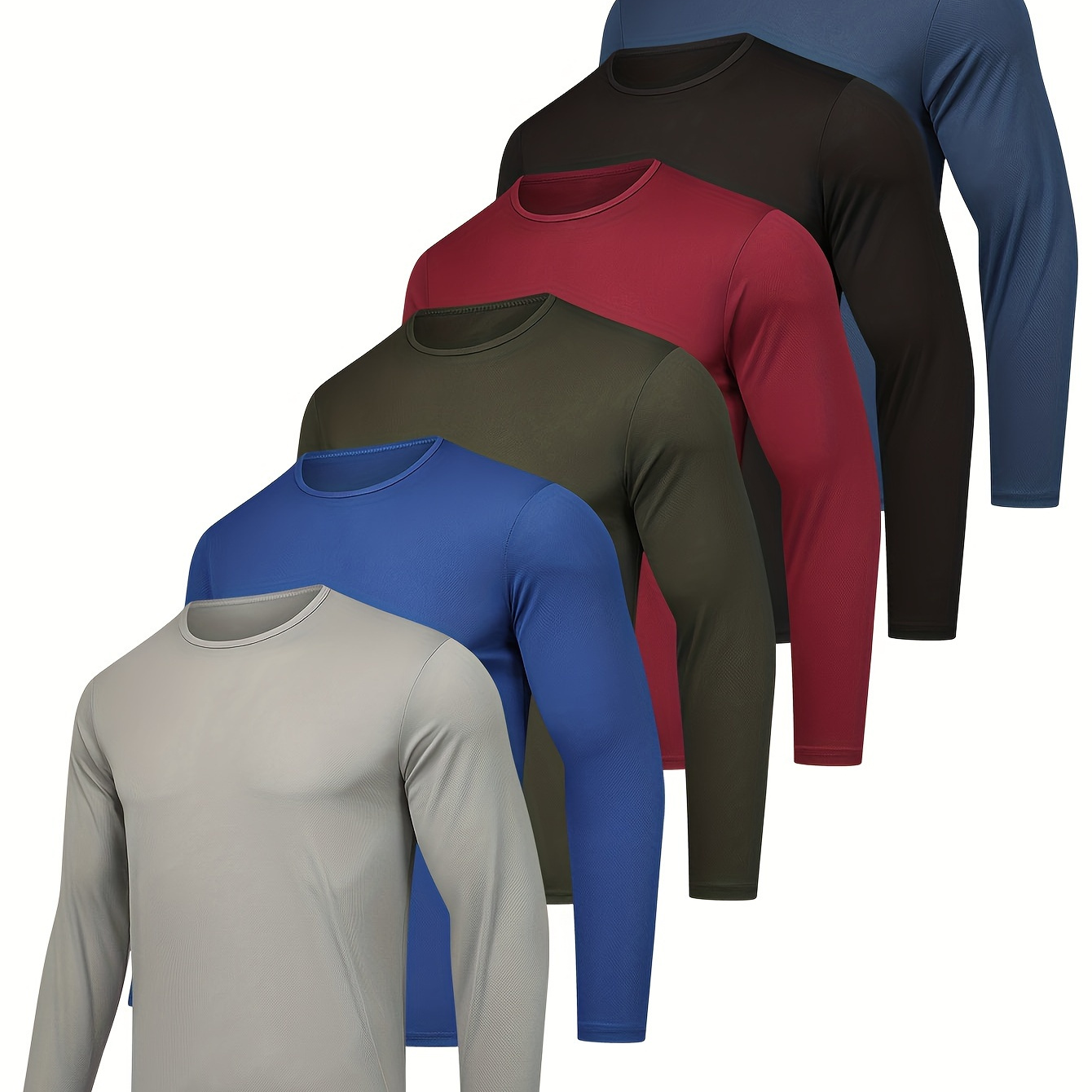 

6pcs Men's Quick-dry, Breathable Long Sleeve T-shirts - Soft & Lightweight For Gym, Running & Outdoor Activities