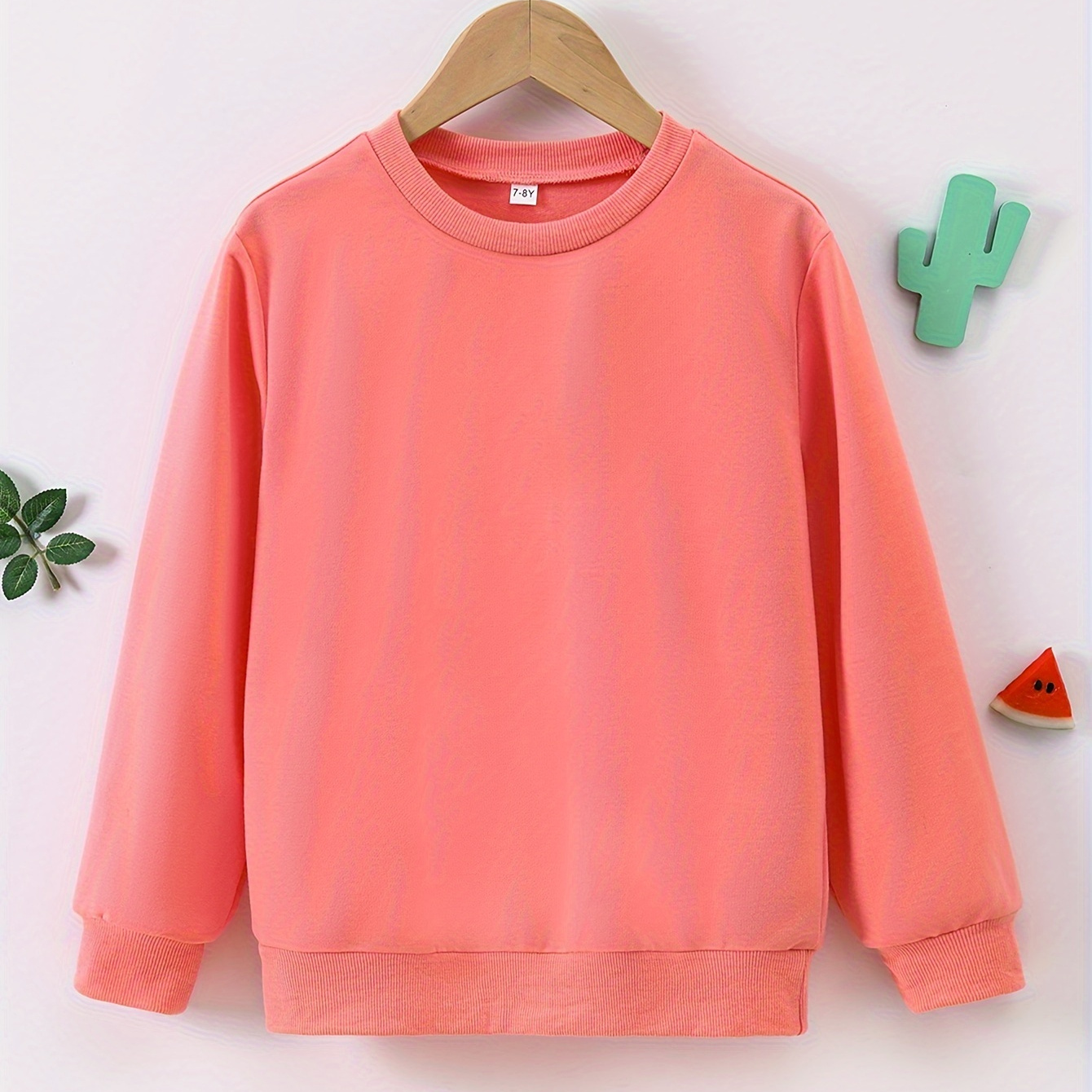 

Girls Solid Casual Loose Tops, Everyday Long Sleeve Crew Neck Sweatshirt For Street Going Out, Party, Gift