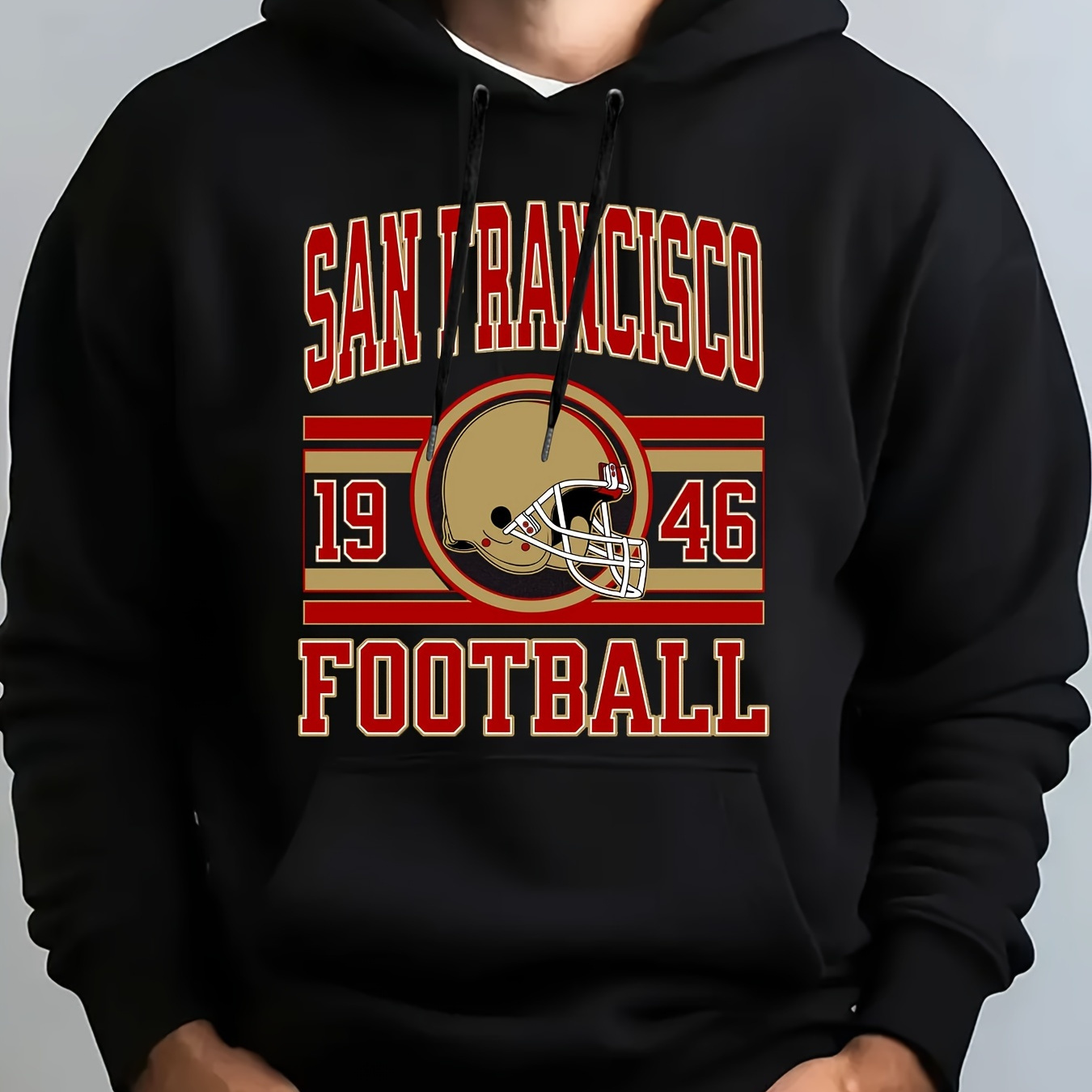 

San Football Graphic Hoodie Soft Pullover Breathable Knit Fabric With Slight Stretch, Regular Fit, , Hooded Sweatshirt 280g