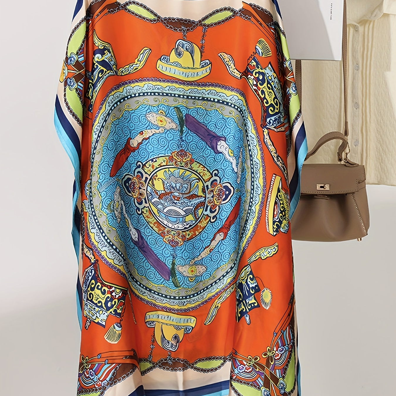 

Plus Size All Over Print Crew Neck Blouse, Elegant Batwing Sleeve Blouse For Spring & Summer, Women's Plus Size Clothing