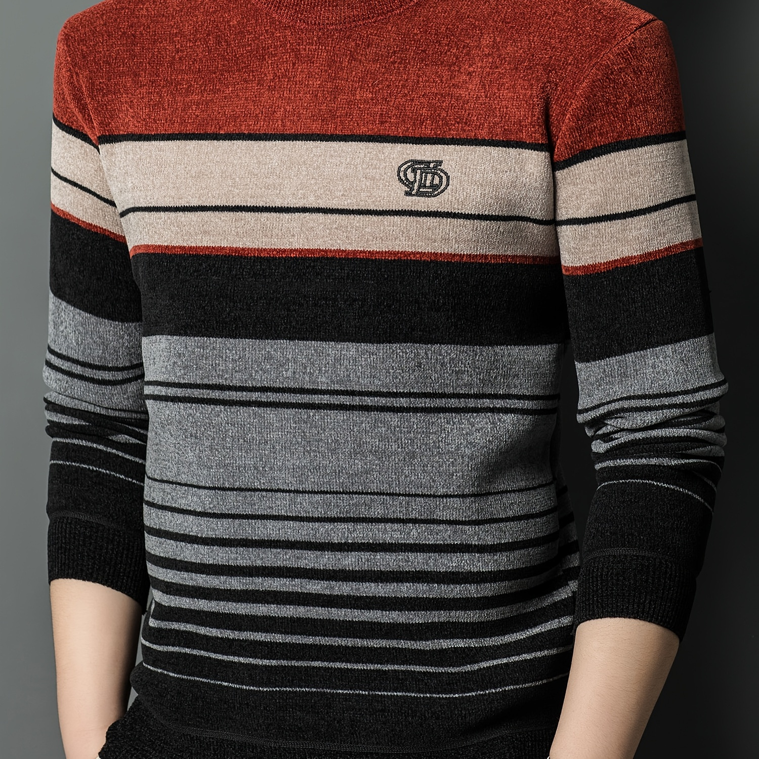 

Men's Striped Knit Sweater, Casual Thickened Warm Crew Neck Pullover As Gift