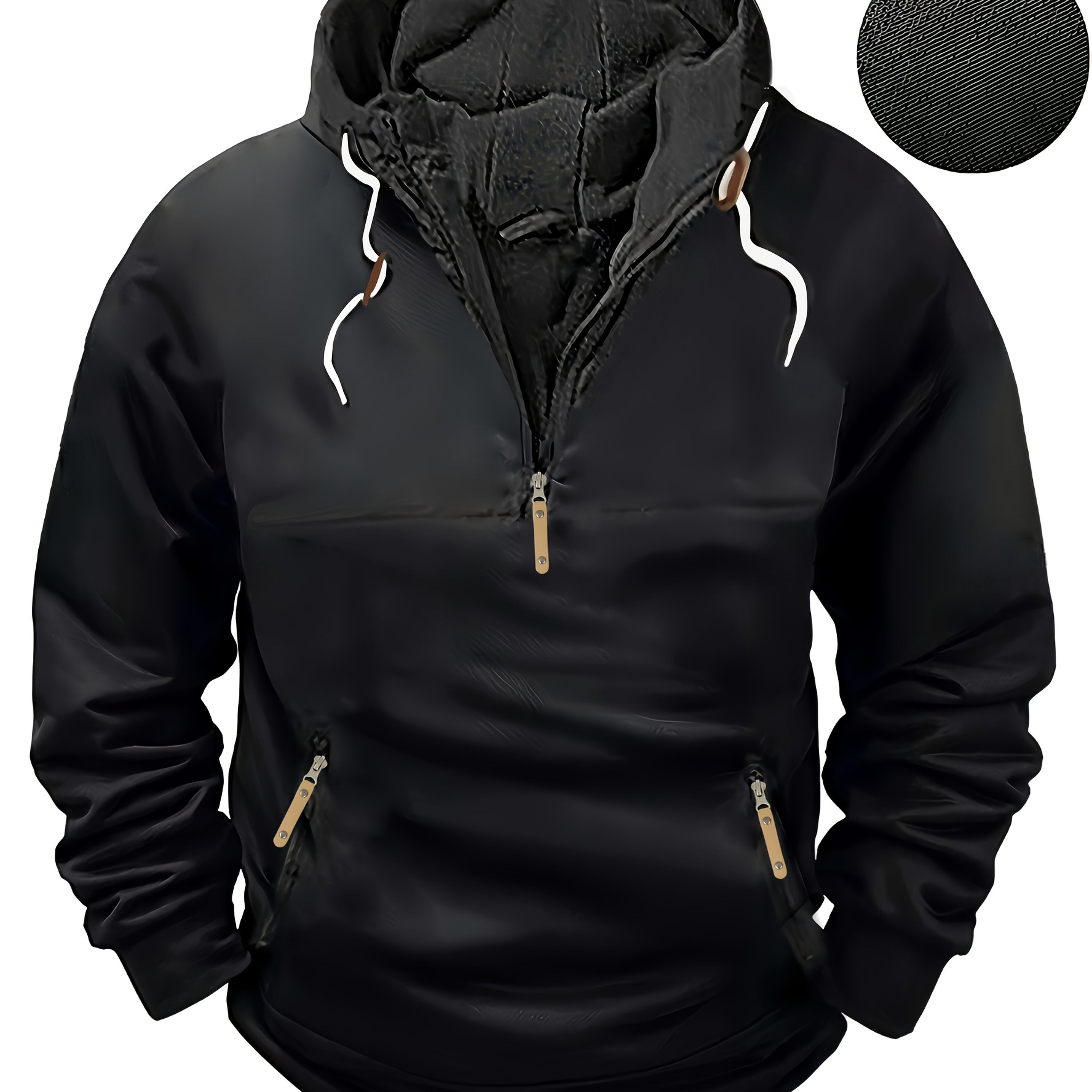 

Men's Hooded Sweatshirt - Long-sleeved Regular Pullover With Zipper And Pockets, Suitable For Casual Weekend Wear, Solid Color With Slightly Fabric, Autumn And Winter Collection