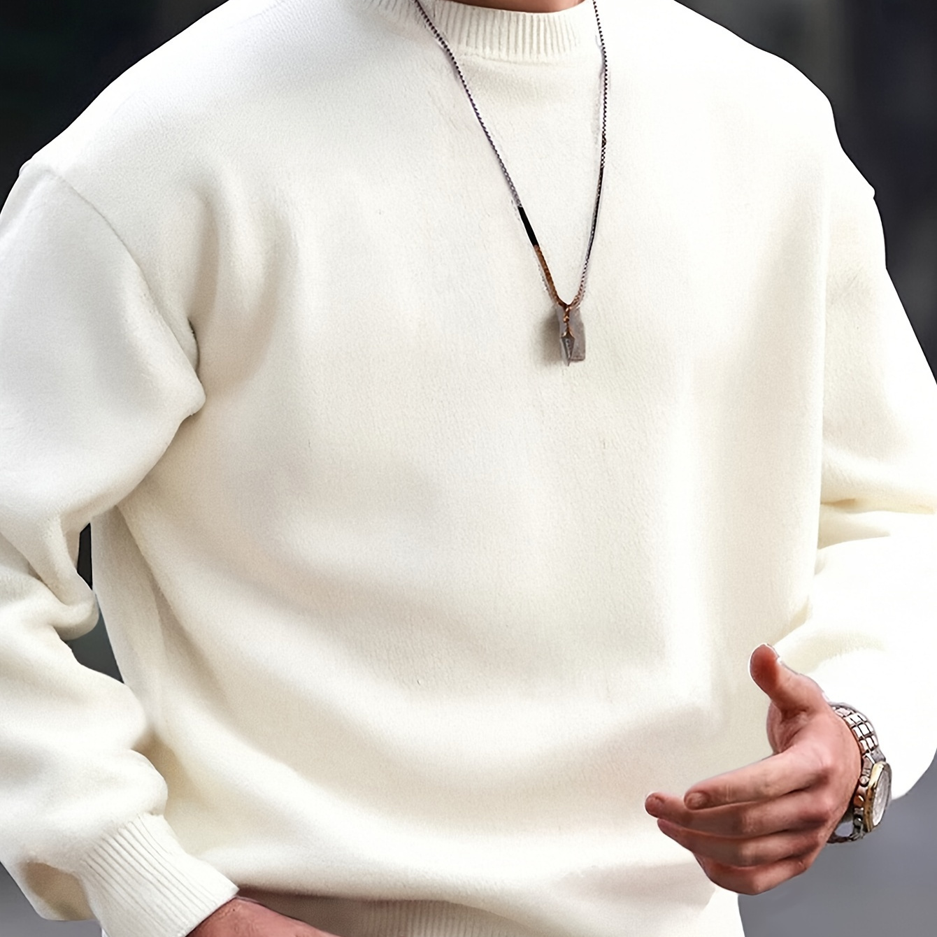 

Men's Crew Neck Sweater - Soft Acrylic, Machine Washable, Solid Color Pullover