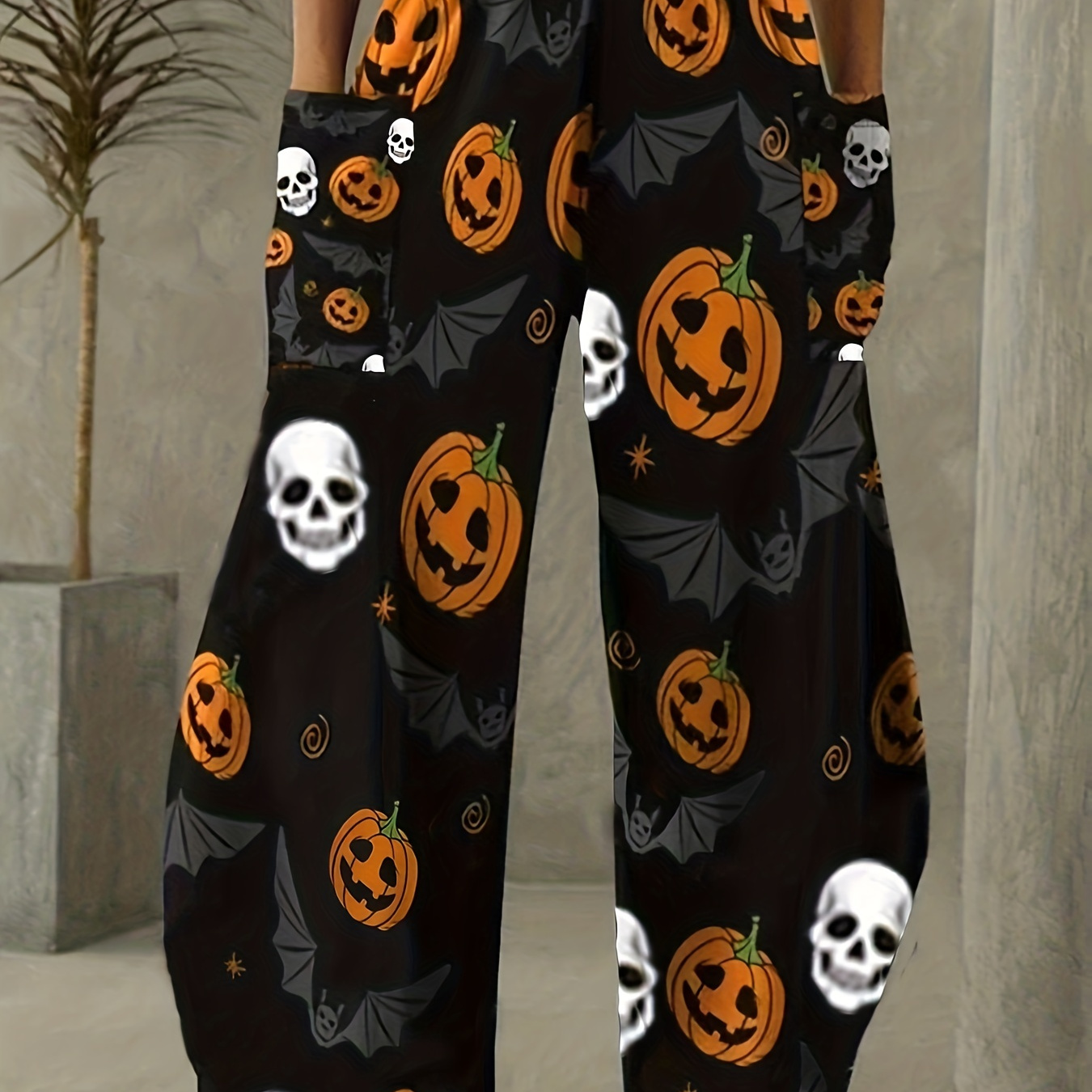 Pumpkin Print Halloween Pants Casual Drawstring Elastic - Temu Canada