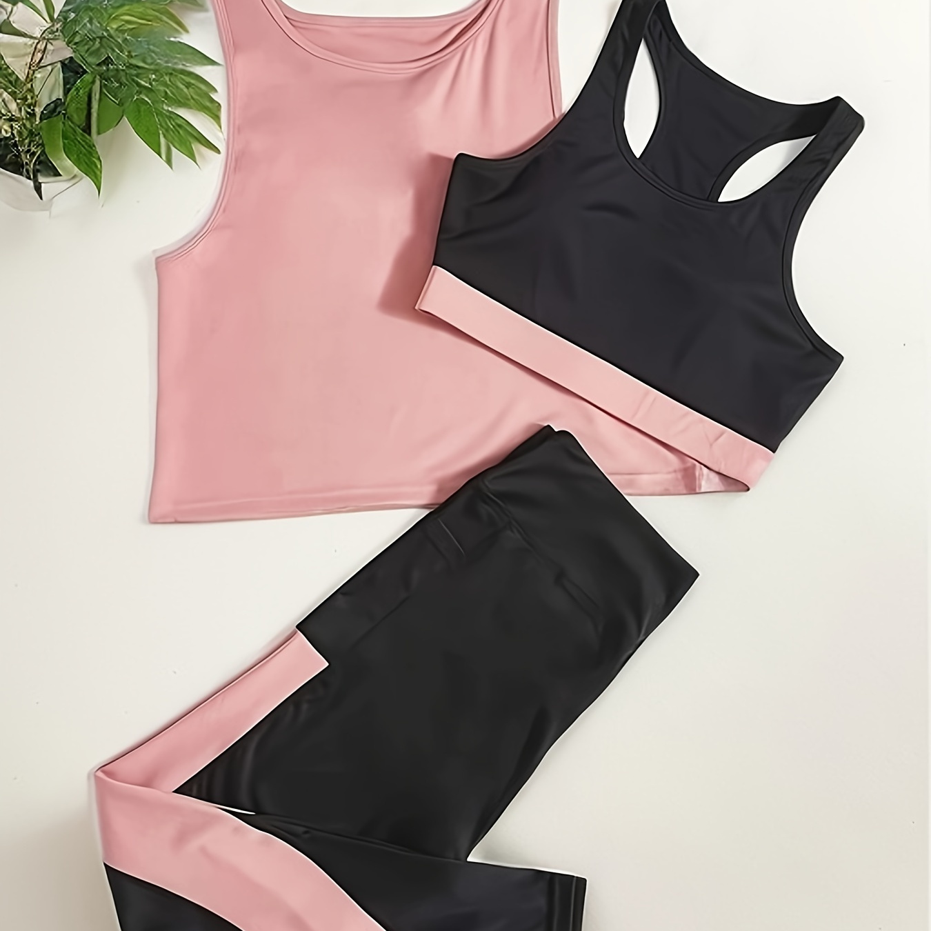 

Women's Yoga Set, Color Block Sports Fitness Bra & Tank Top With Leggings And Tank Top, Athletic Activewear, Gym Workout Gear Stretchable, Comfort-fit