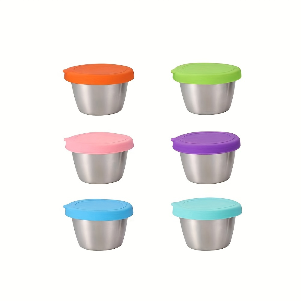 1pc/3pcs-Salad Dressing Container To Go, 1.6oz Reusable Sauce Containers  With Leakproof Silicone Lids, Stainless Steel Condiment