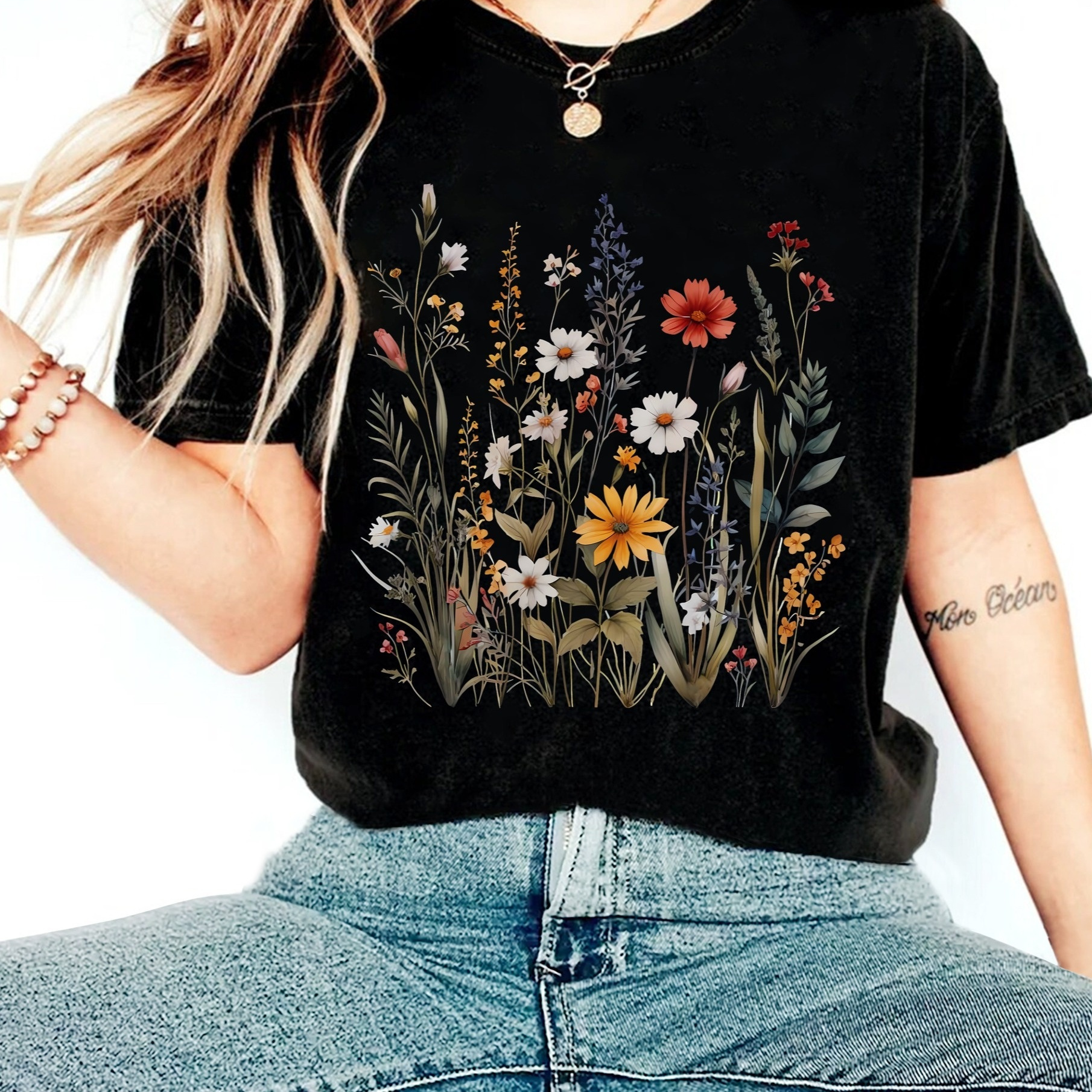 

Floral Neck T-shirt, Casual Short Sleeve Top For , Women's Clothing
