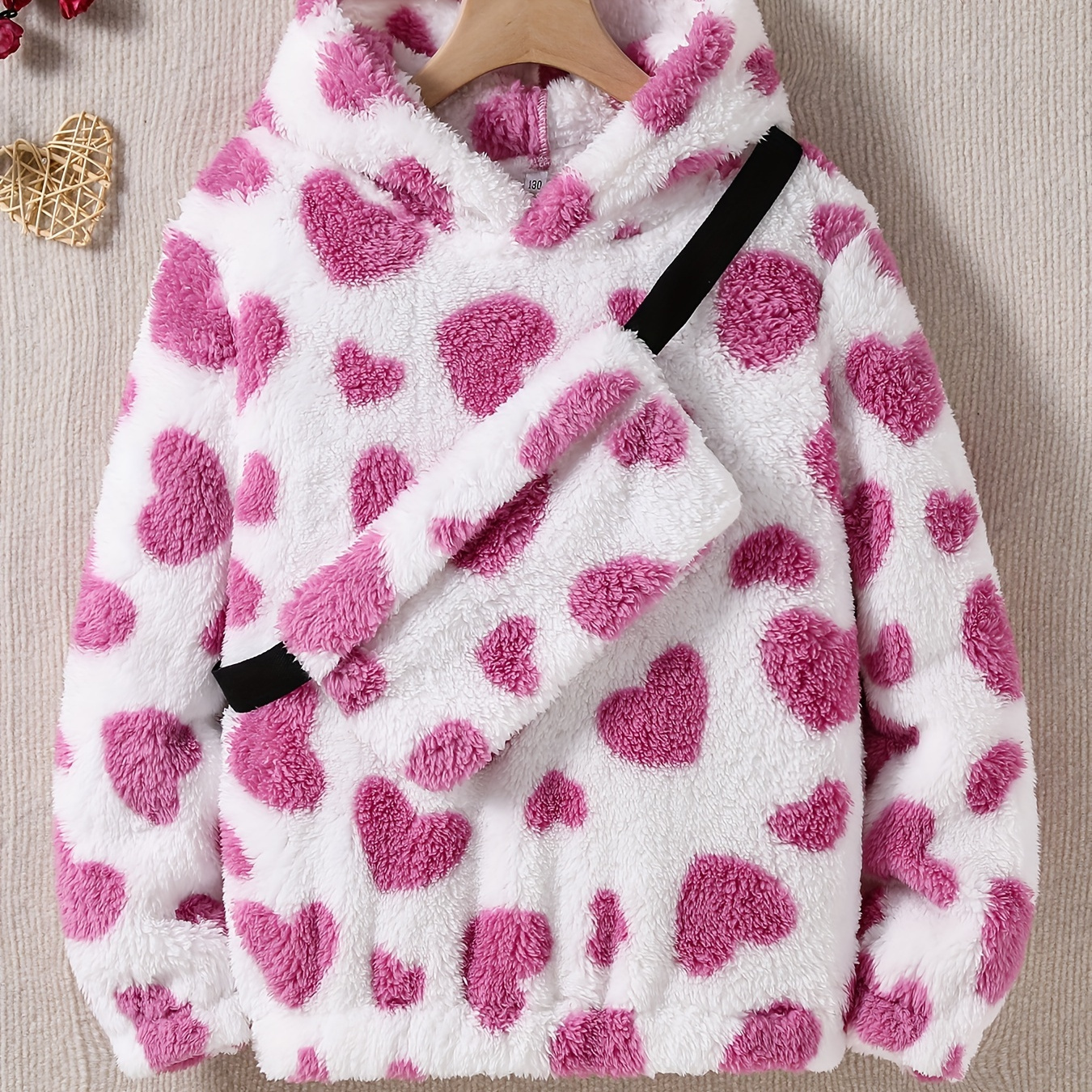 

Fluffy Sweatshirts For Girls Fashion Round Neck Pullover Heart Dot Blouse Comfy Recreational Long Sleeve Tops With A Fluffy Bag