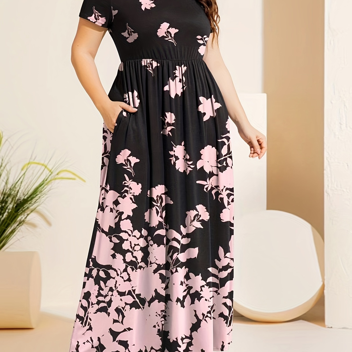 Plus Size Casual Dress Women's Plus Floral Print Short - Temu