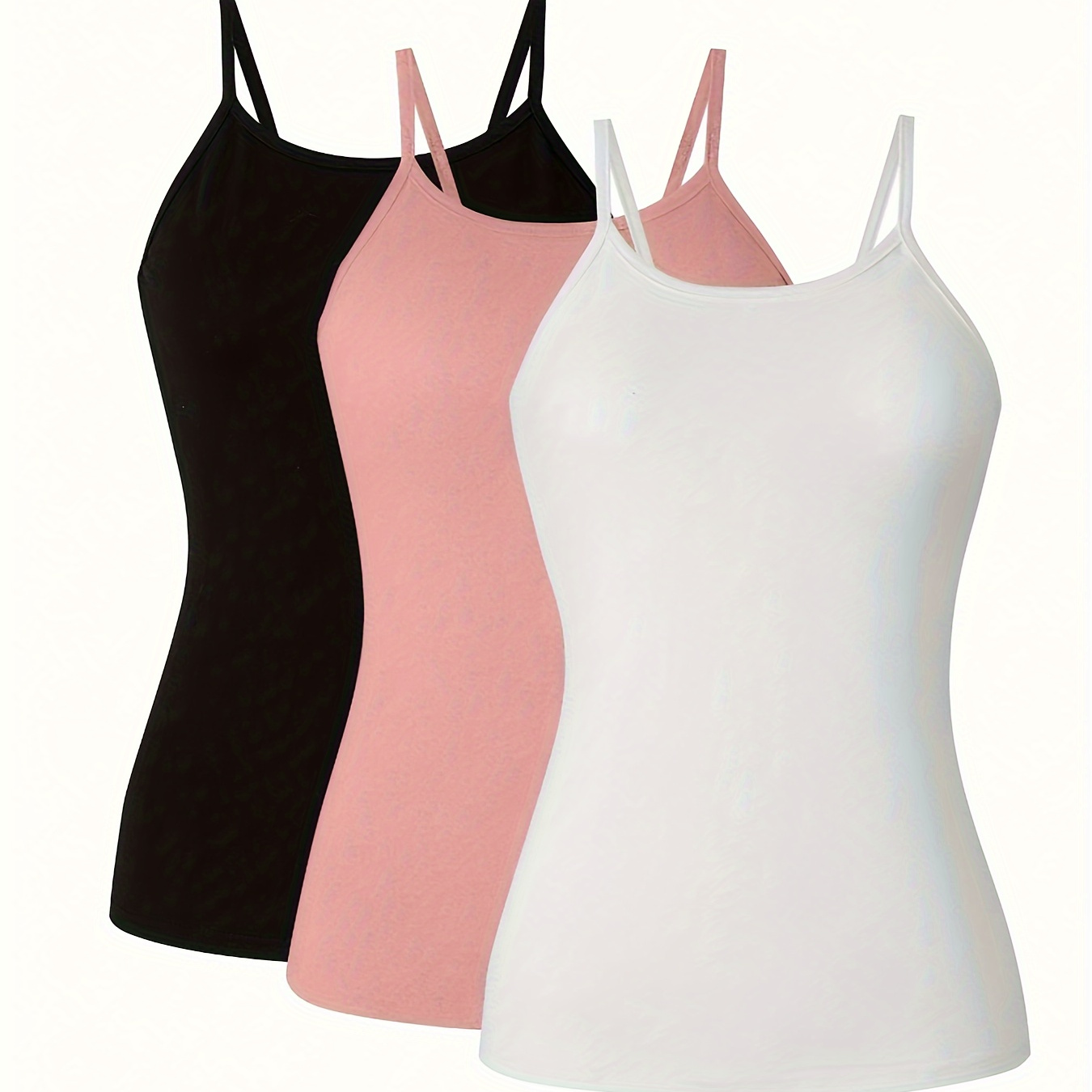 

3pcs Solid Color Spaghetti Strap Top, Elegant Sleeveless Cami Top For Spring & Summer, Women's Clothing