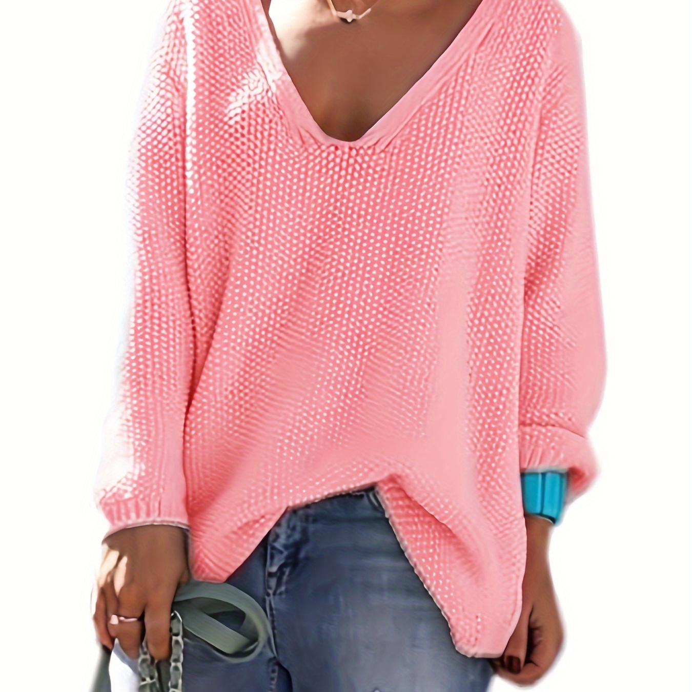 

Women's Casual Long Sleeve V-neck Knit Top With Polyester Fabric, Soft And Cozy For Autumn And Winter