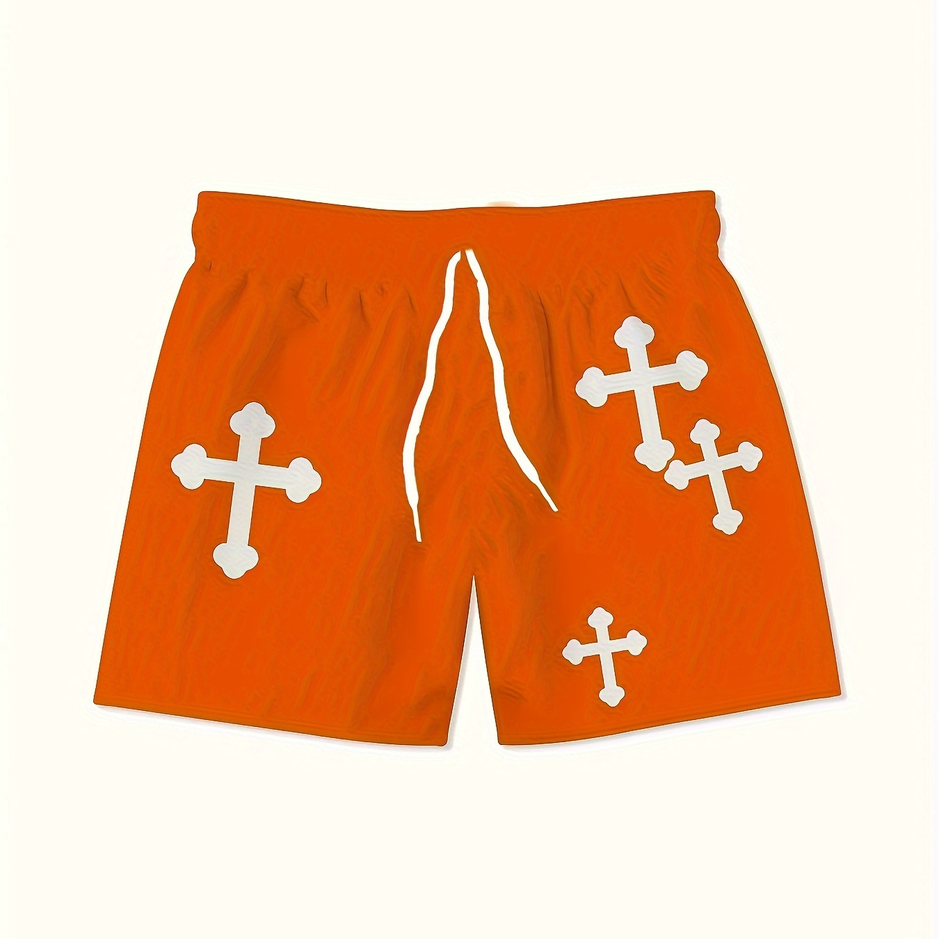 

Men's Casual Cross Print Active Shorts, Drawstring Beach Shorts For Summer Beach Resort