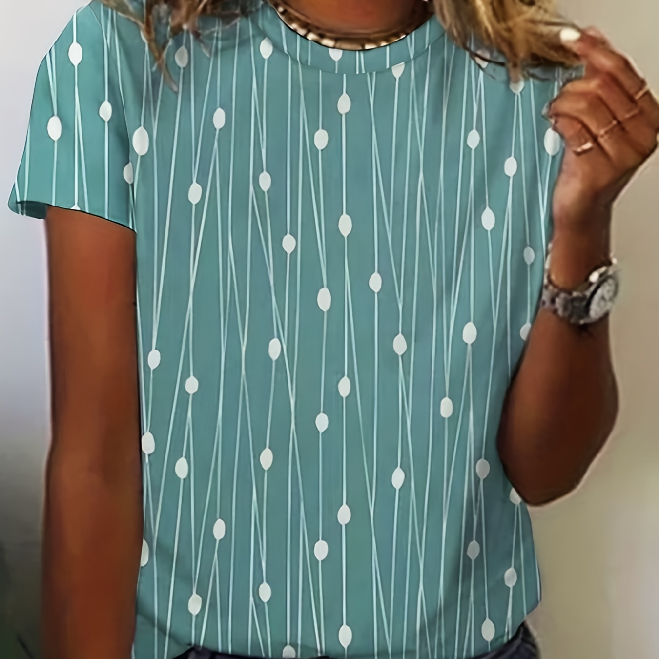 

Polka Dot Print Crew Neck T-shirt, Casual Short Sleeve T-shirt For Spring & Summer, Women's Clothing