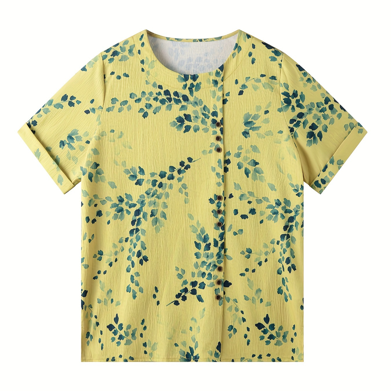 

Dandelion Print Button Front Blouse, Casual Short Sleeve Blouse For Spring & Summer, Women's Clothing
