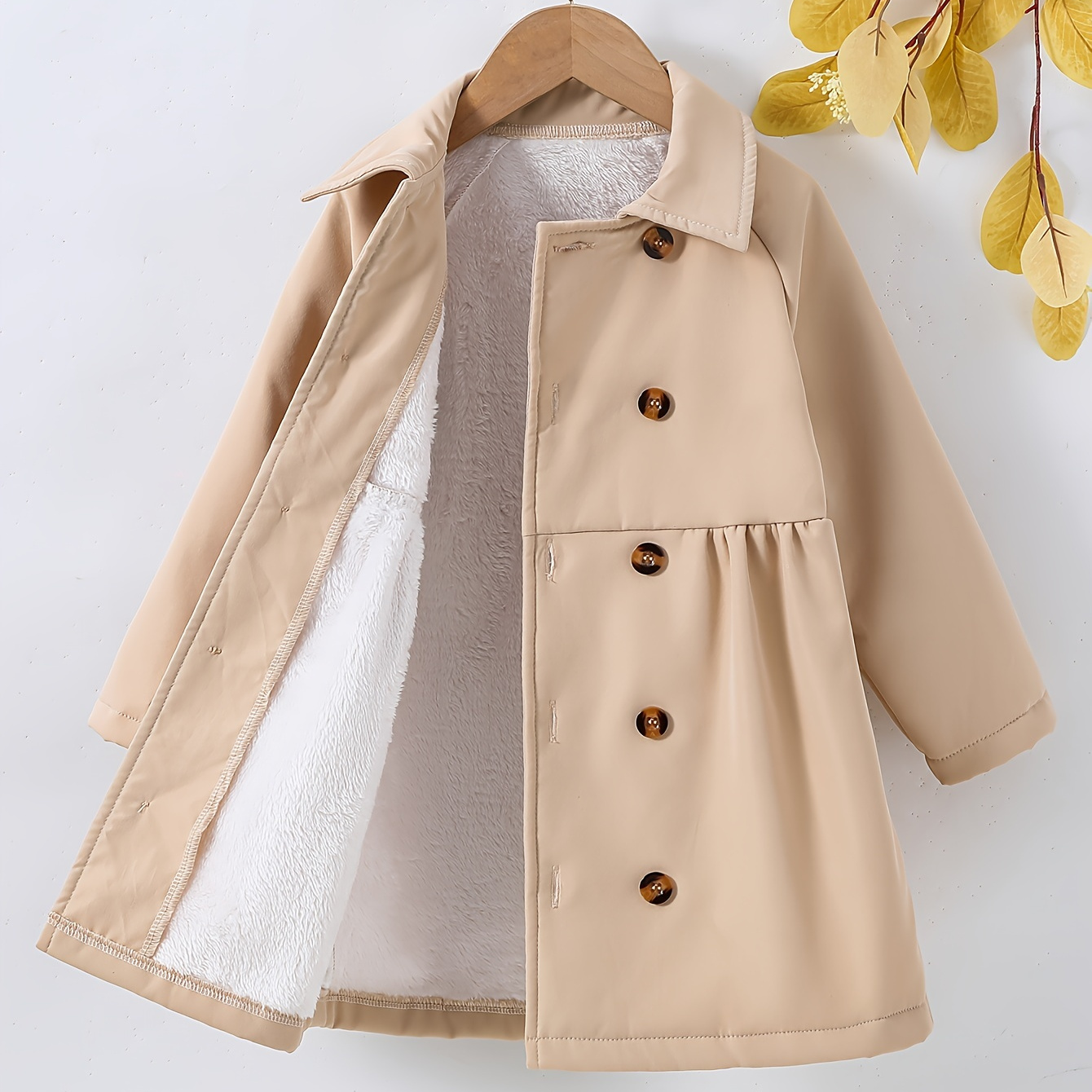 

Girls Fleece % Thick Winter Coat With Button Long Sleeve Jacket For Autumn And Winter, Everyday