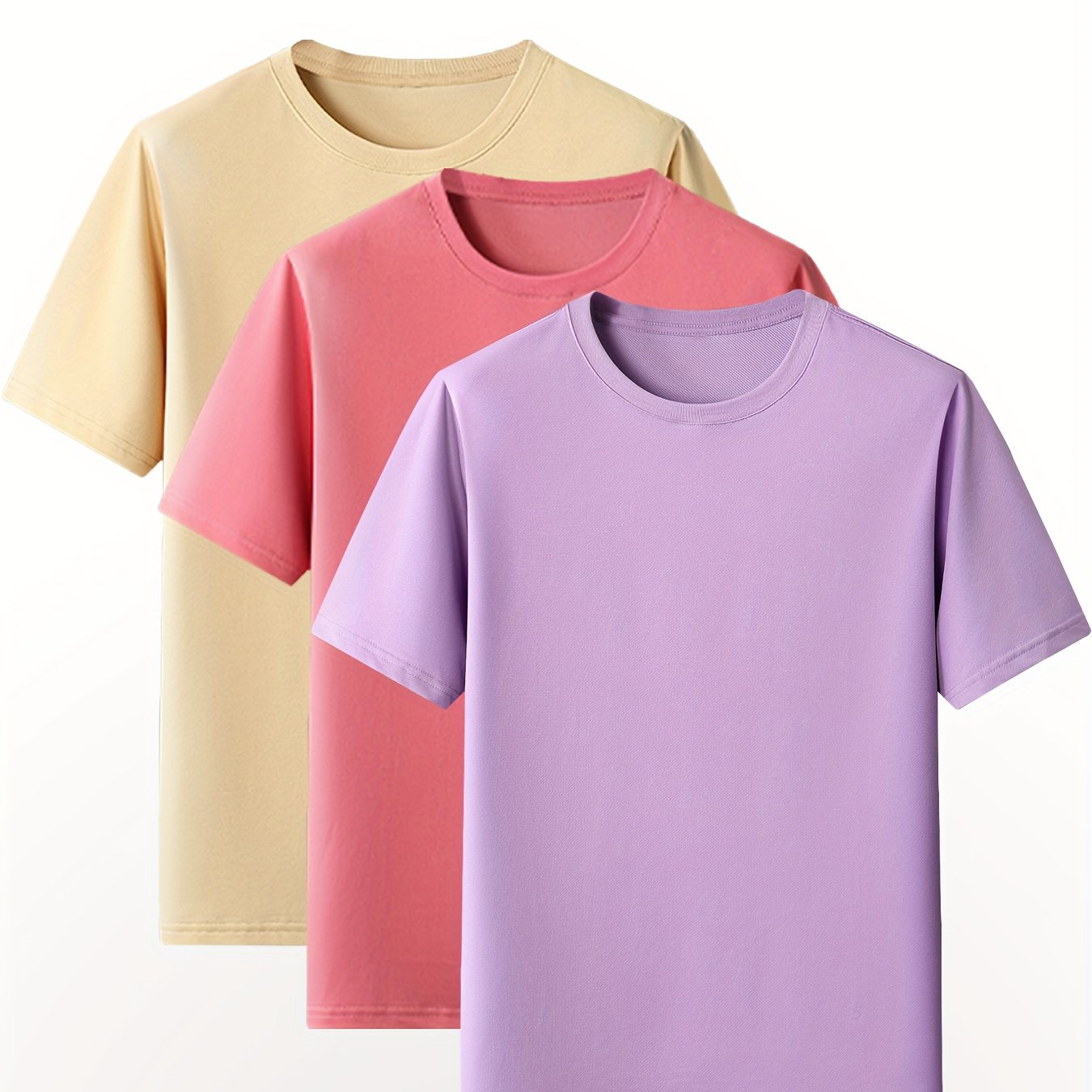 

Crew Neck Solid Color T-shirt 3 Packs, Casual Short Sleeve T-shirt For Summer, Women's Clothing