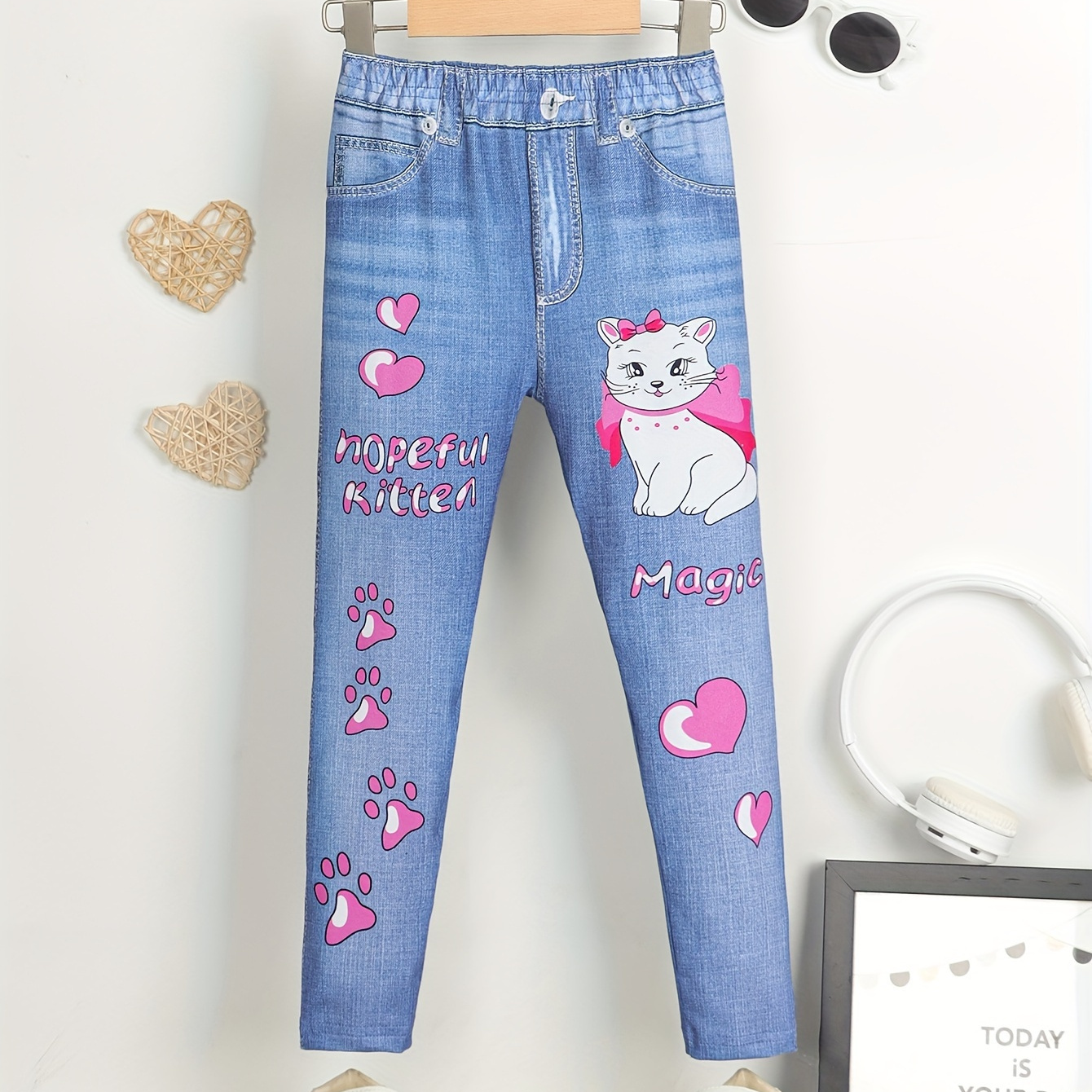 

& Cat & Hearts & Imitation Trousers For & Fall , Cloth