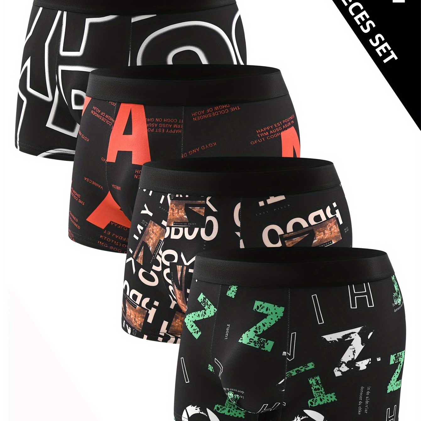 

4pcs Boxers pour Hommes - Respirants, Extensibles en Mélange de Polyester & Spandex avec Design Imprimé Tendance, Confort Taille Moyenne