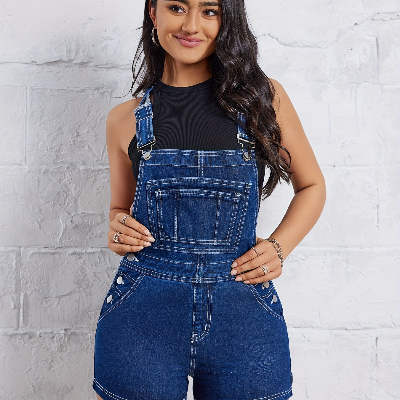 

Women's Cute Denim Overalls Shorts, Front Pockets, Non-stretch, Adjustable Straps, Summer Romper Outfit