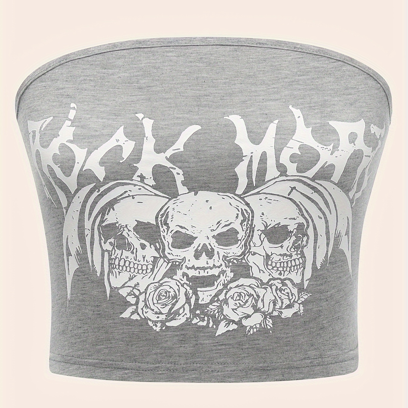 

Skull Print Crop Tube Top, Y2k Sexy Strapless Top For Summer, Women's Clothing