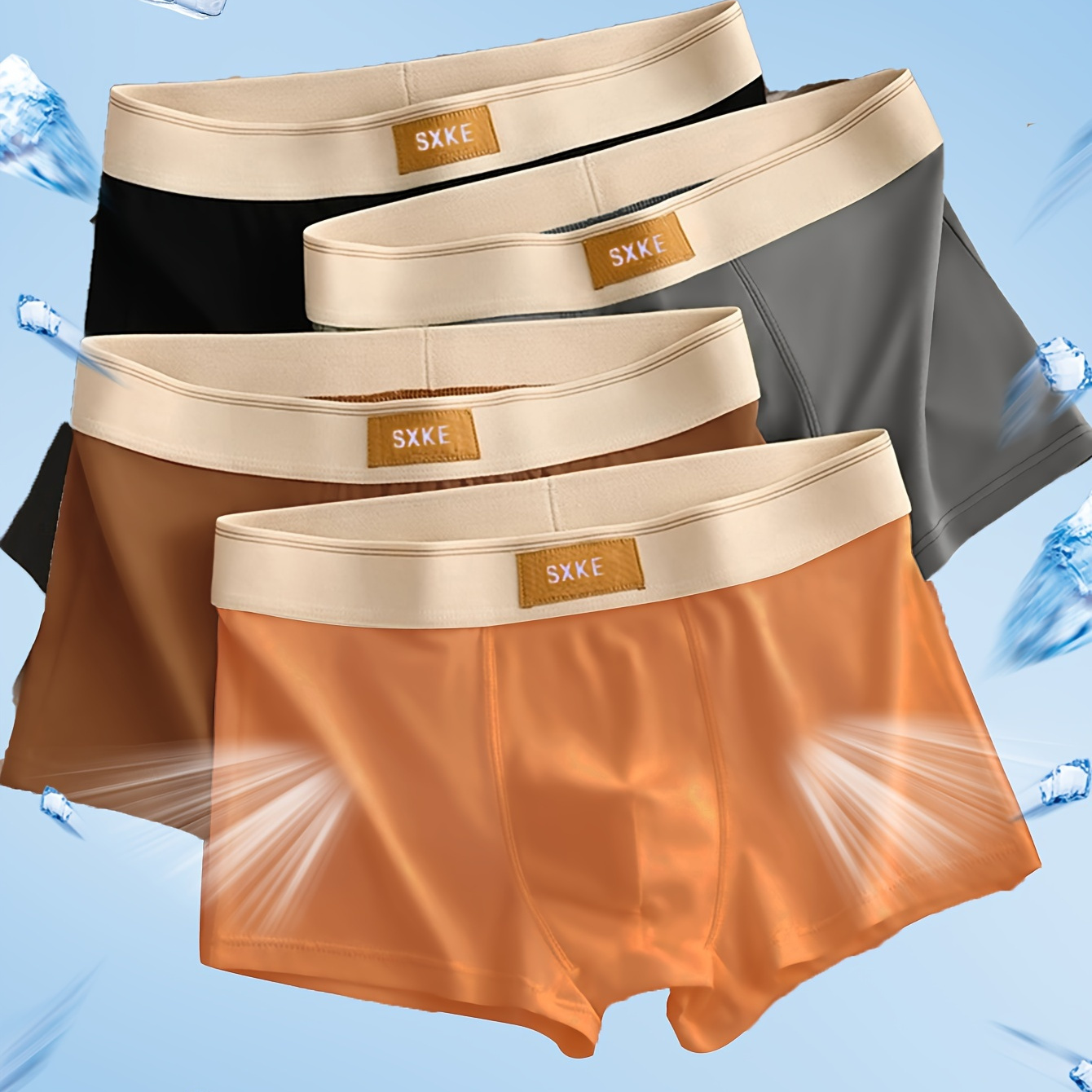 

Stylish Multi-color Series - 4 Pcs Men's Simple Solid Color Boxer Briefs - Comfy & Antibacterial Underwear Set