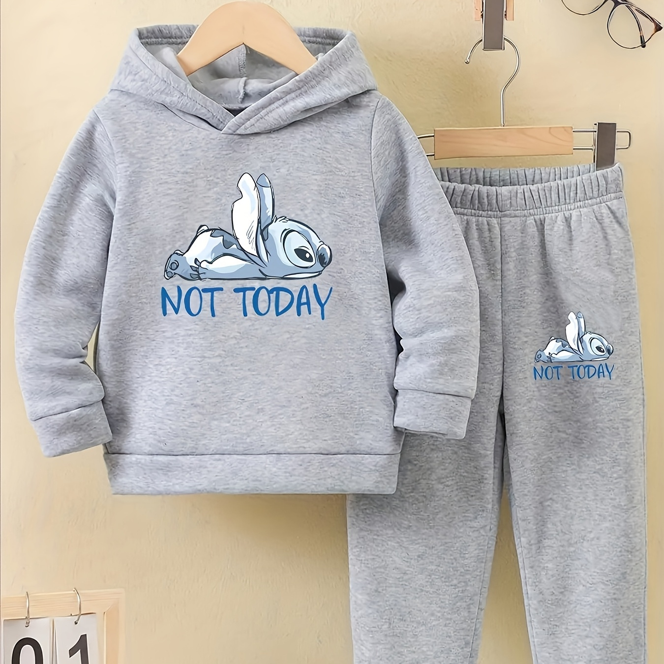 

1 Set Kids Cartoon Print Hoodie And Pants Set, Casual Polyester Knit Fabric With Stretch, Regular Fit For Girls - Fall/winter Collection, For Outdoor