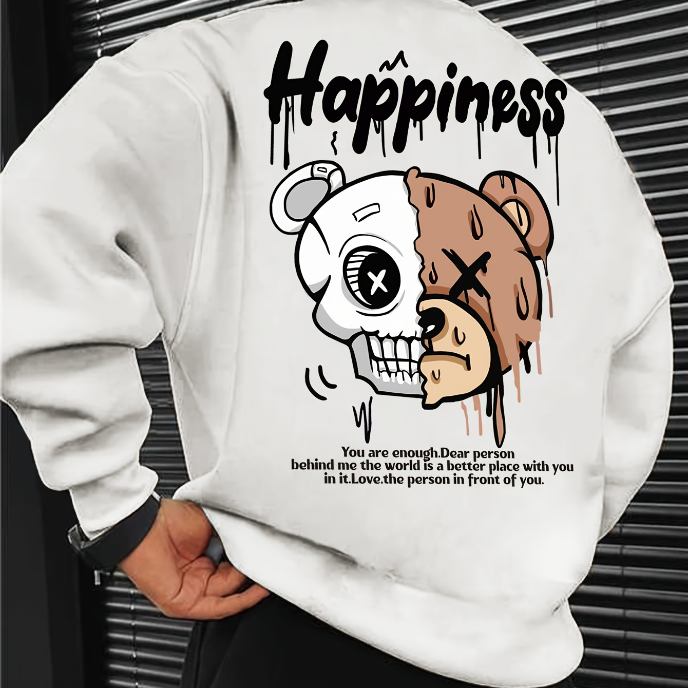 

Melted Skull Bear Printed Men's Crew Neck And Long Sleeve Sweatshirt, , Breathable, Comfortable, Stylish Pullover Sweatshirt