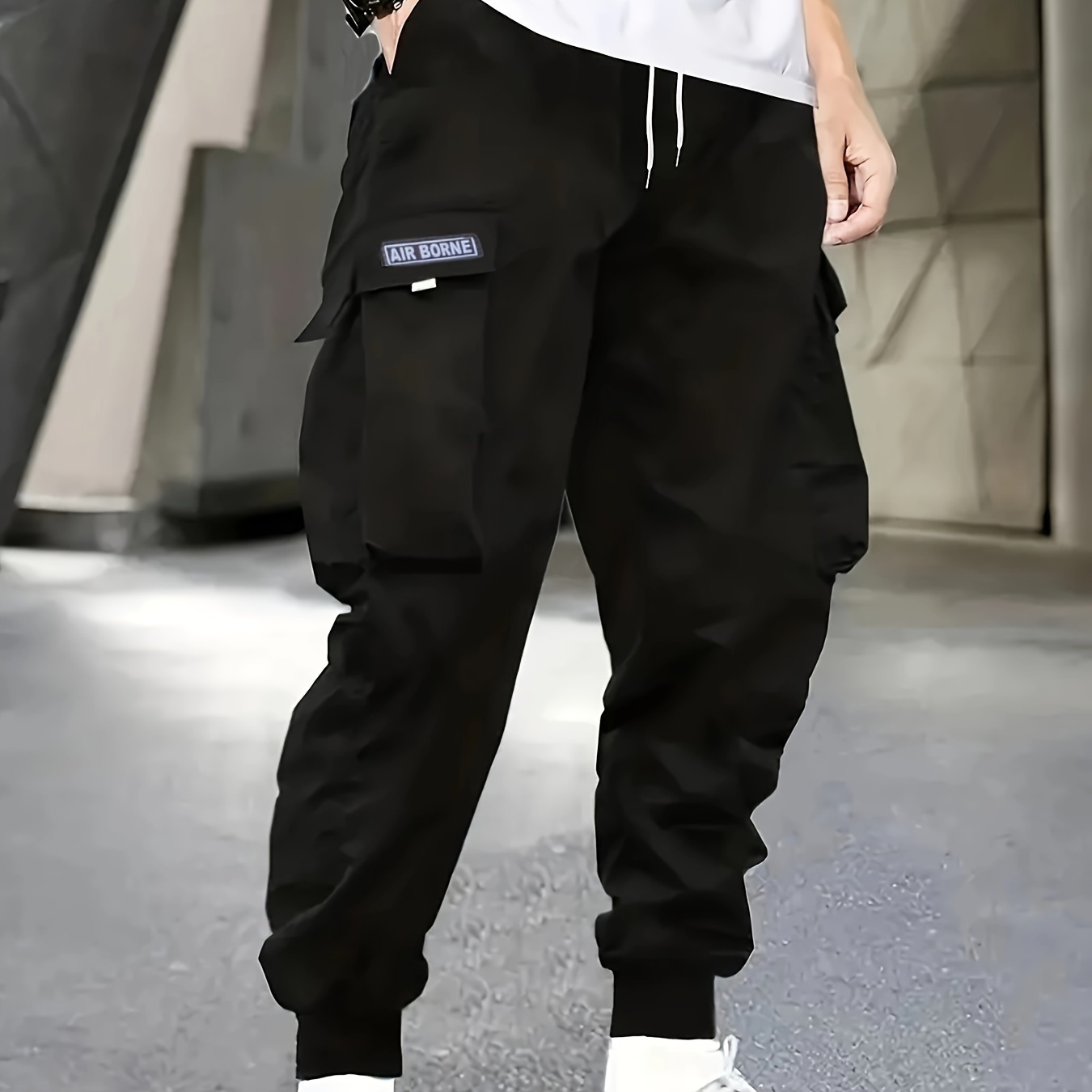 Plus Size Men's Casual Street Style Cargo Pants, Oversized Loose