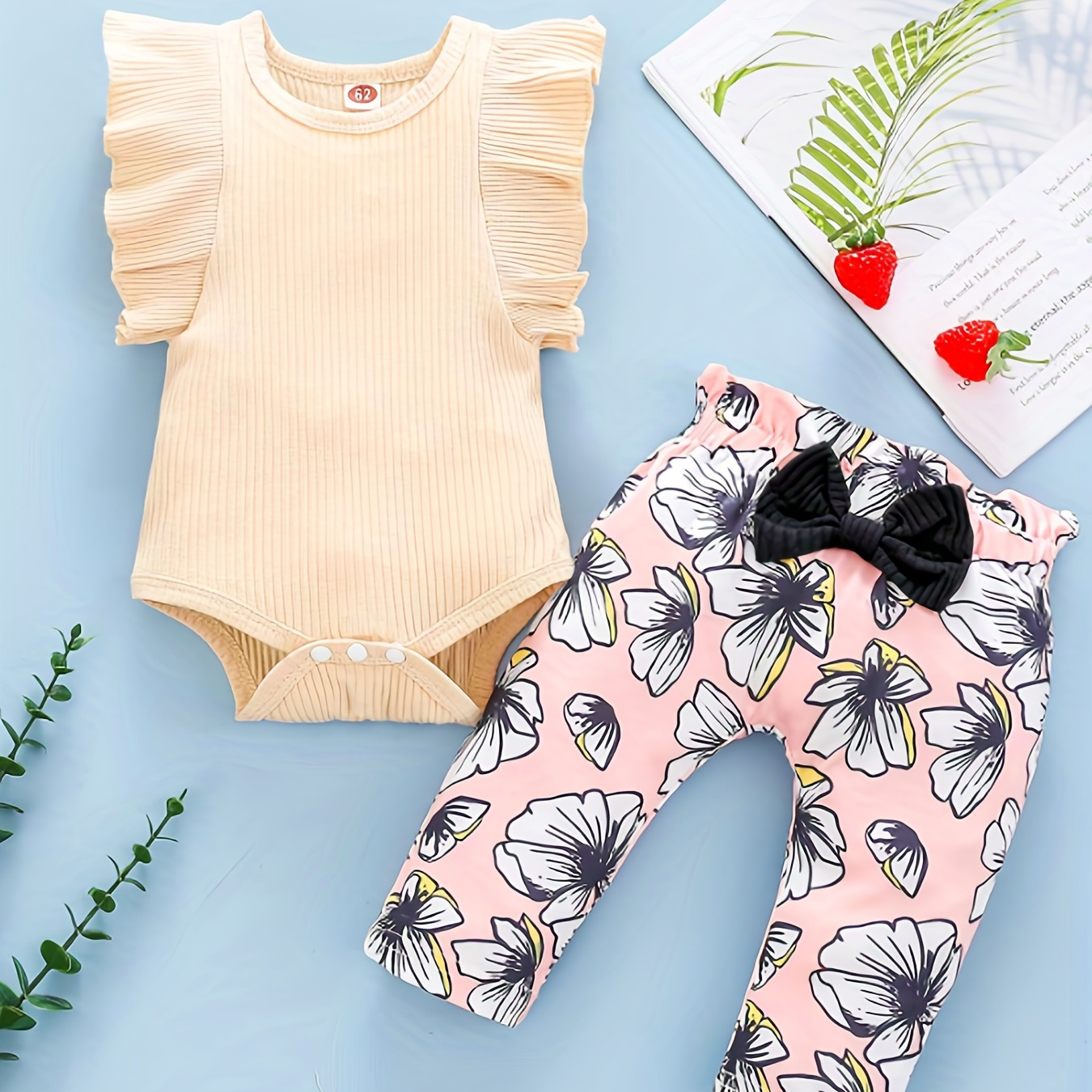 Infant Baby Girls Cute Ruffle Trim Bodysuit Floral Pants Set - Temu Hungary