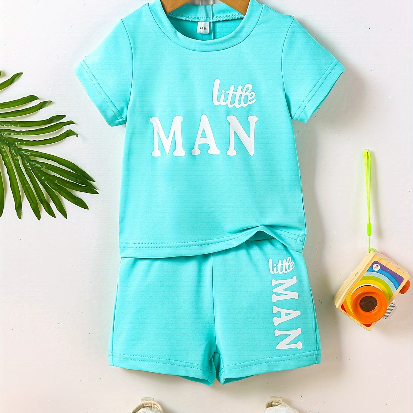 

Toddler Boys' Summer 2-piece Set, "little Man" Print T-shirt And Shorts, Casual Style, Comfort Fit Outfit For Toddlers