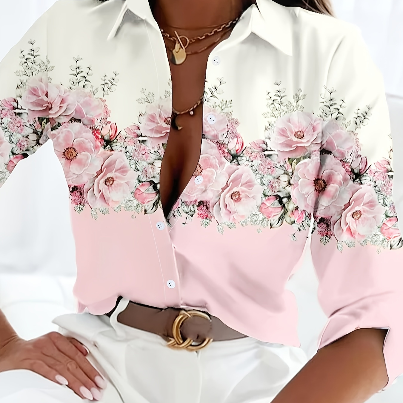 

Floral Print Button Front Shirt, Casual Long Sleeve Shirt, Women's Clothing