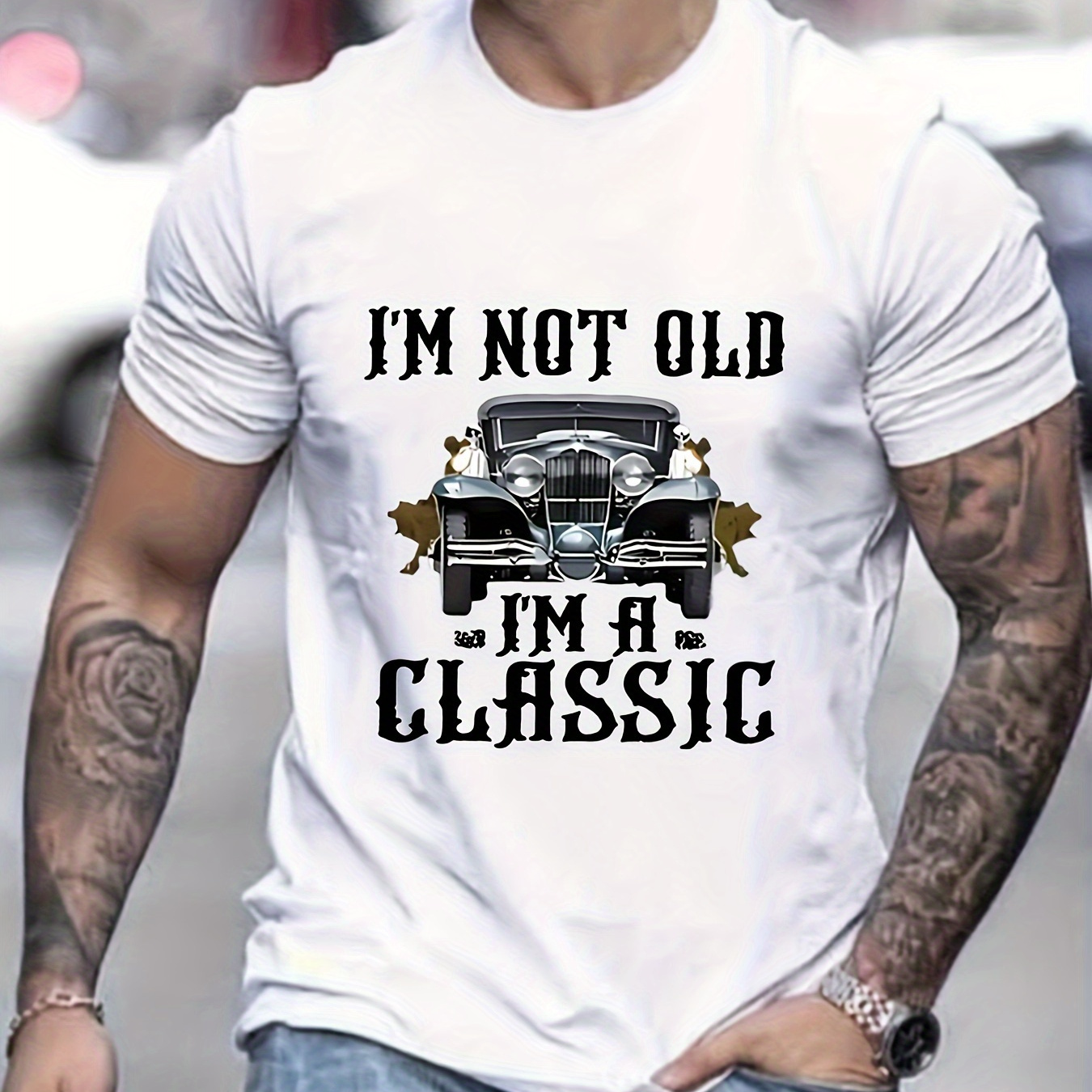 

I'm Not Old I'm Classic Letter Graphic Print Men's Creative Top, Casual Short Sleeve Crew Neck T-shirt, Men's Tee For Summer Outdoor