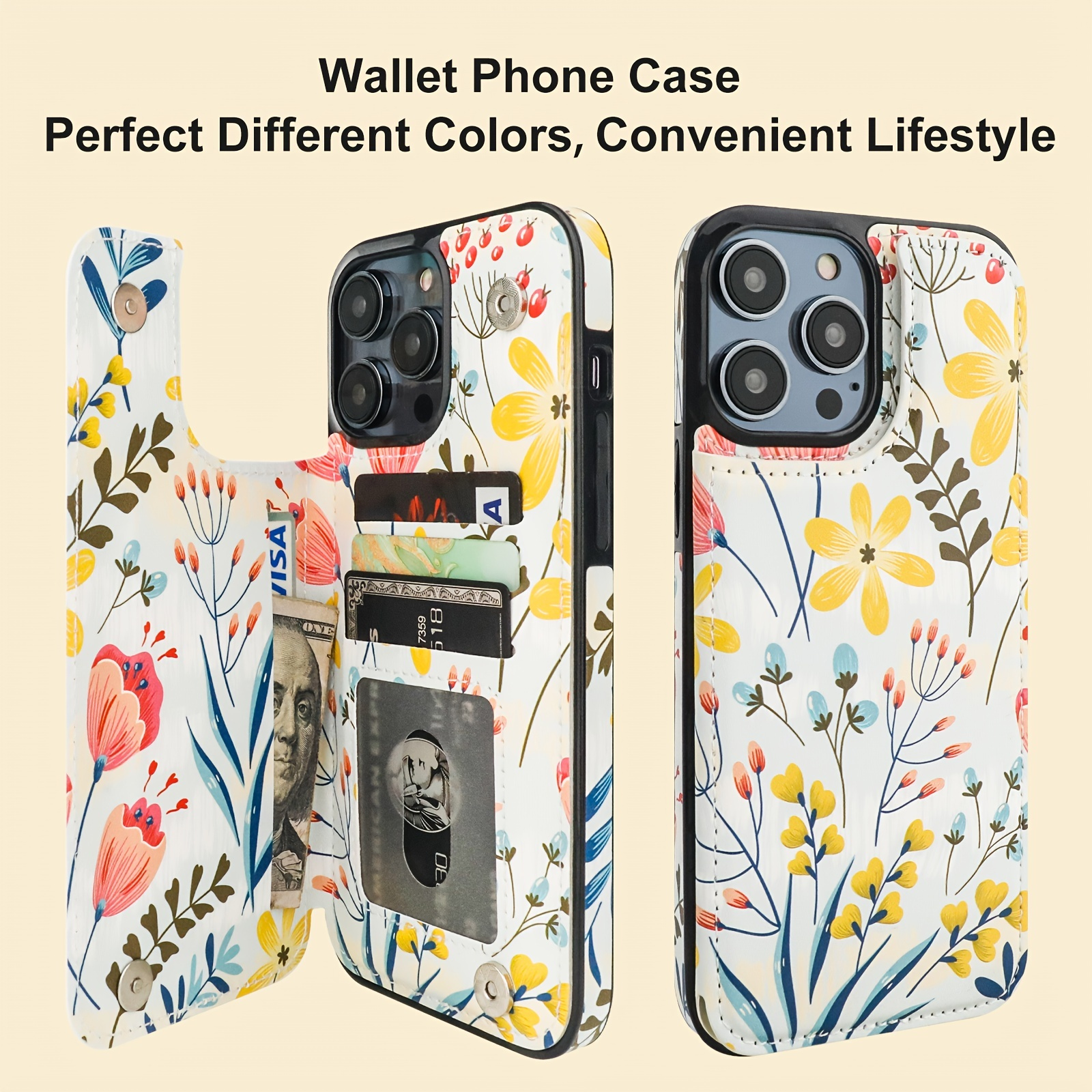 For IPhone Xr Wallet Case With Card Holder, Floral Flower Pattern Back Flip Folio PU Leather Kickstand Card Slots Case For Women Girls, Double Magnetic Clasp Shockproof Cover